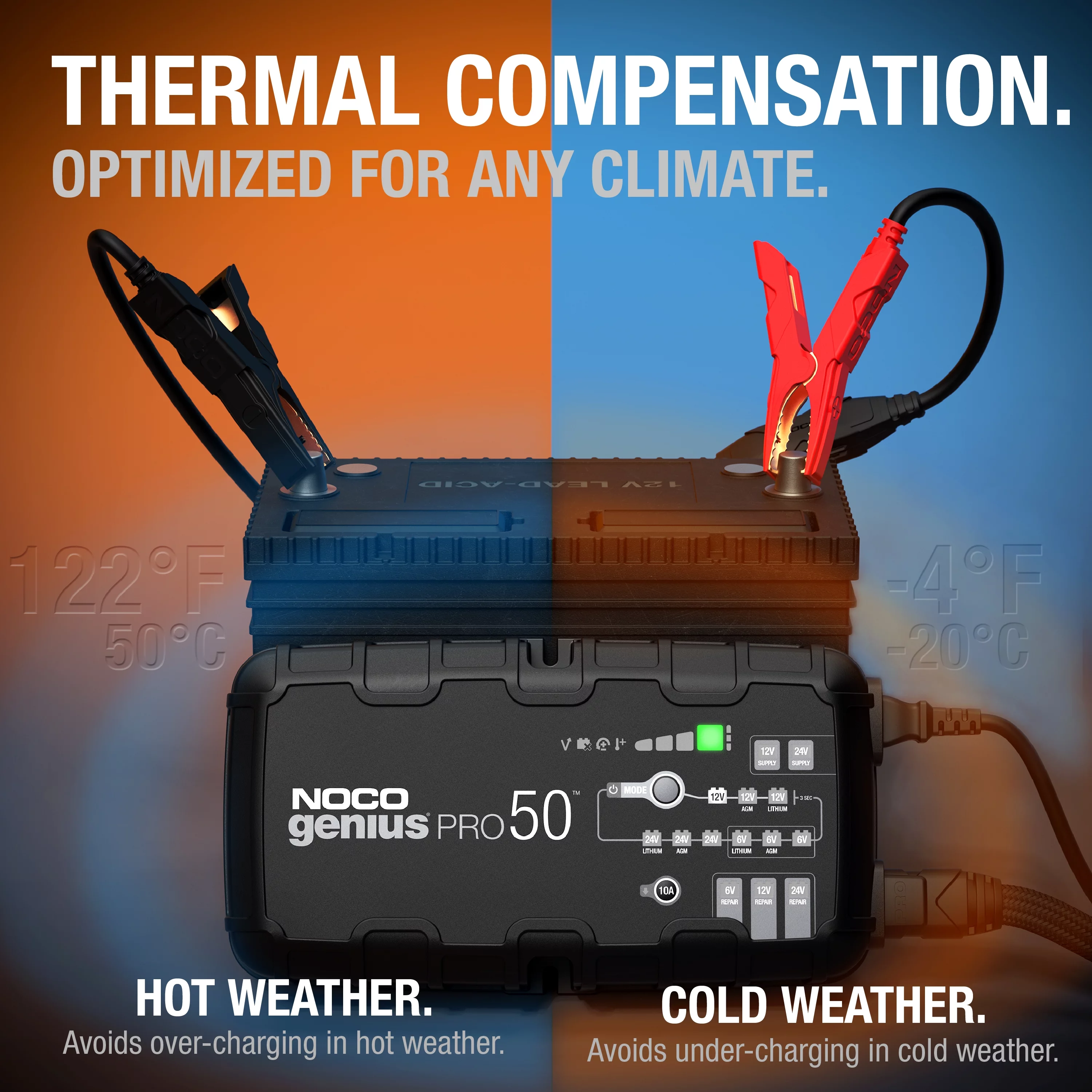 NOCO GENIUSPRO50 50A 6V/12V/24V Professional Smart Battery Charger and Maintainer