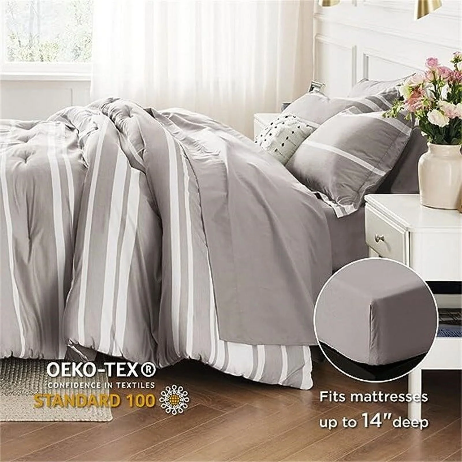 Striped Bedding Comforter Sets Taupe - 7 Piece - King