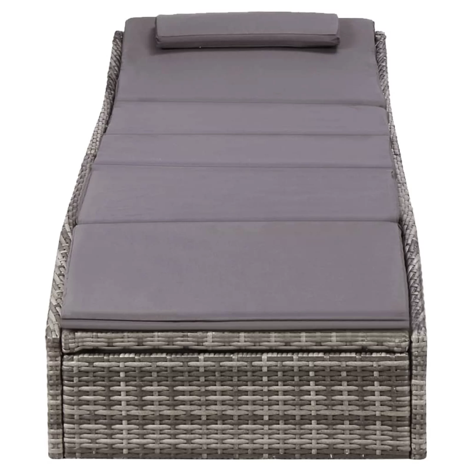 Sunbed with Cushion Poly Rattan Gray