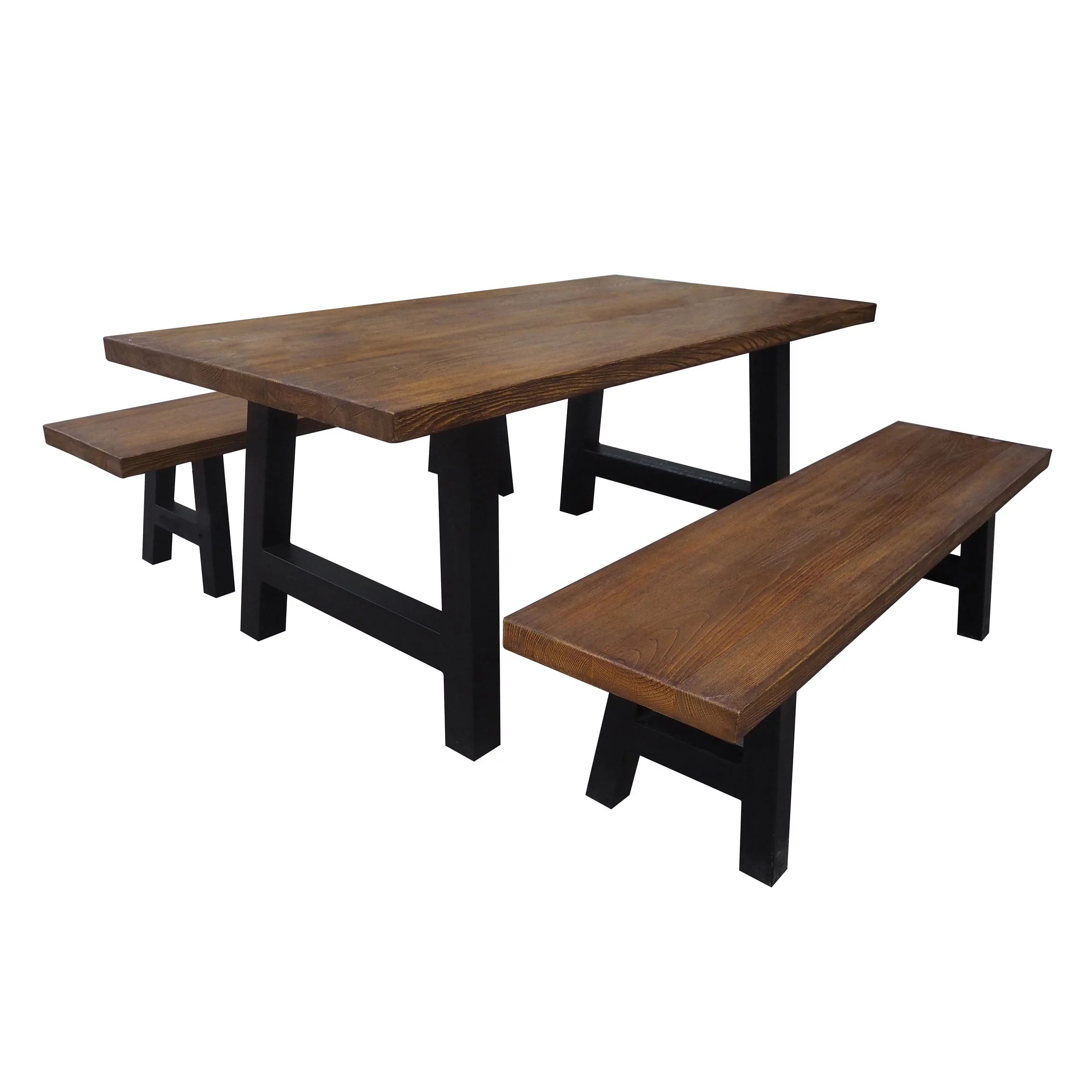 Outdoor 3 Piece Light Weight Concrete Picnic Set,Black,Natural Oak