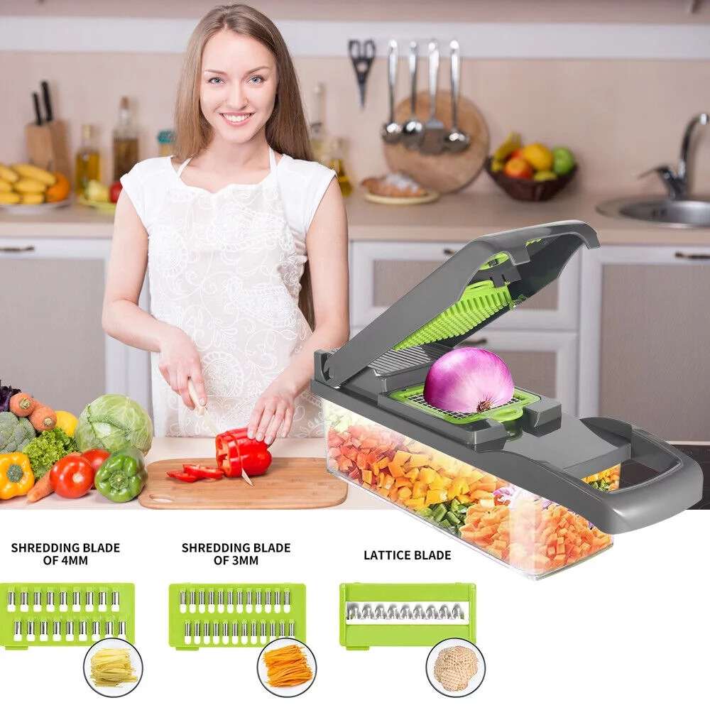 KingFurt 13-in-1 Multifunctional Vegetable Chopper Easy to Clean, 8 Diversified Blades, Save Cooking Time