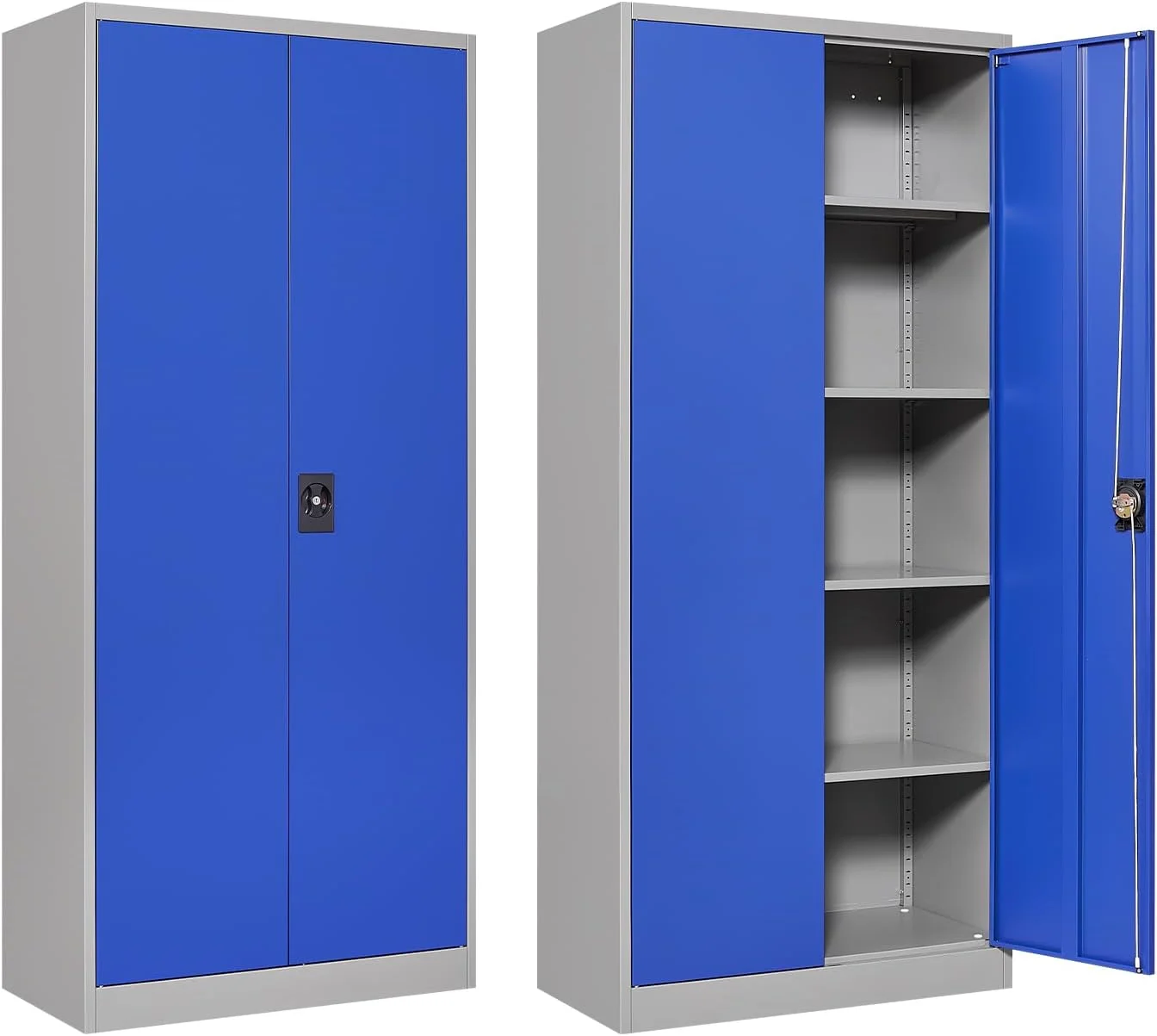 YPDCHB Metal  Cabinet with 2 Doors and 4 Adjustable Shelves  71" Steel Locking Garage Tool Utility Cabinets for Office  Home School Kitchen (Blue Grey)
