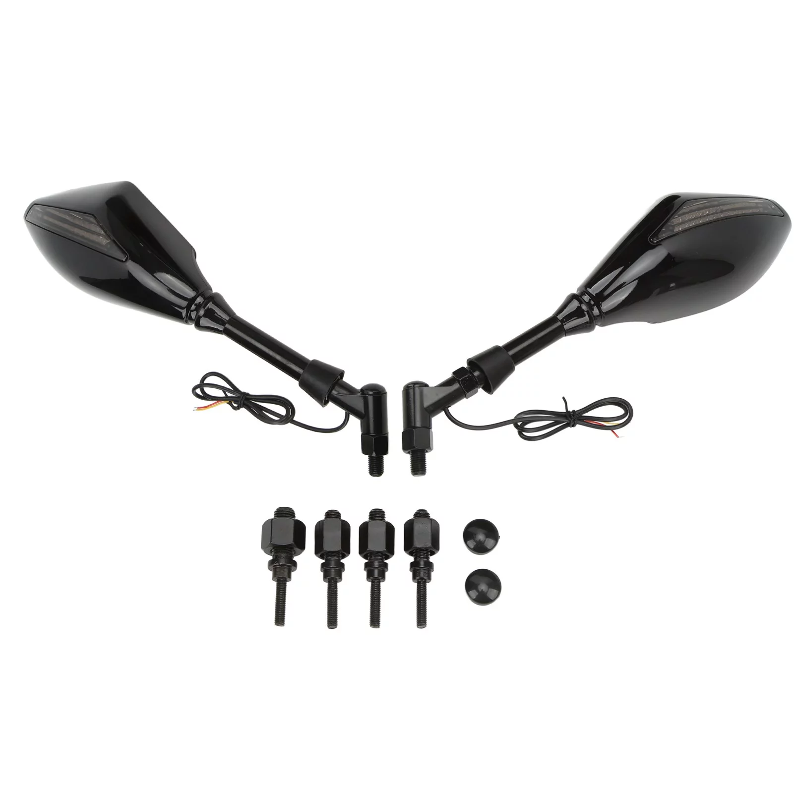 Motorcycle Rear View Mirror, 1Pair Motorcycle Rear View Mirror with LED, Turn Signal Light Left Right Replacement for Ducati Monster(Bright Black)