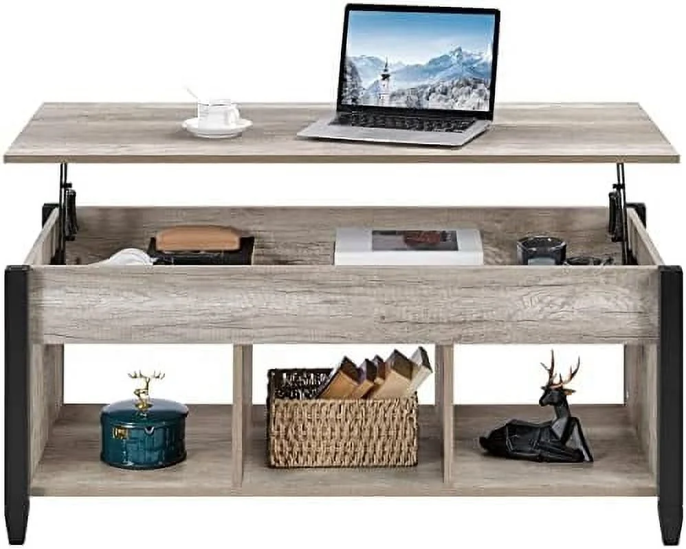 TJUNBOLIFE Espresso Coffee Table  Lift Top Coffee Table - with Hidden  Compartment and Lower  for Living Room