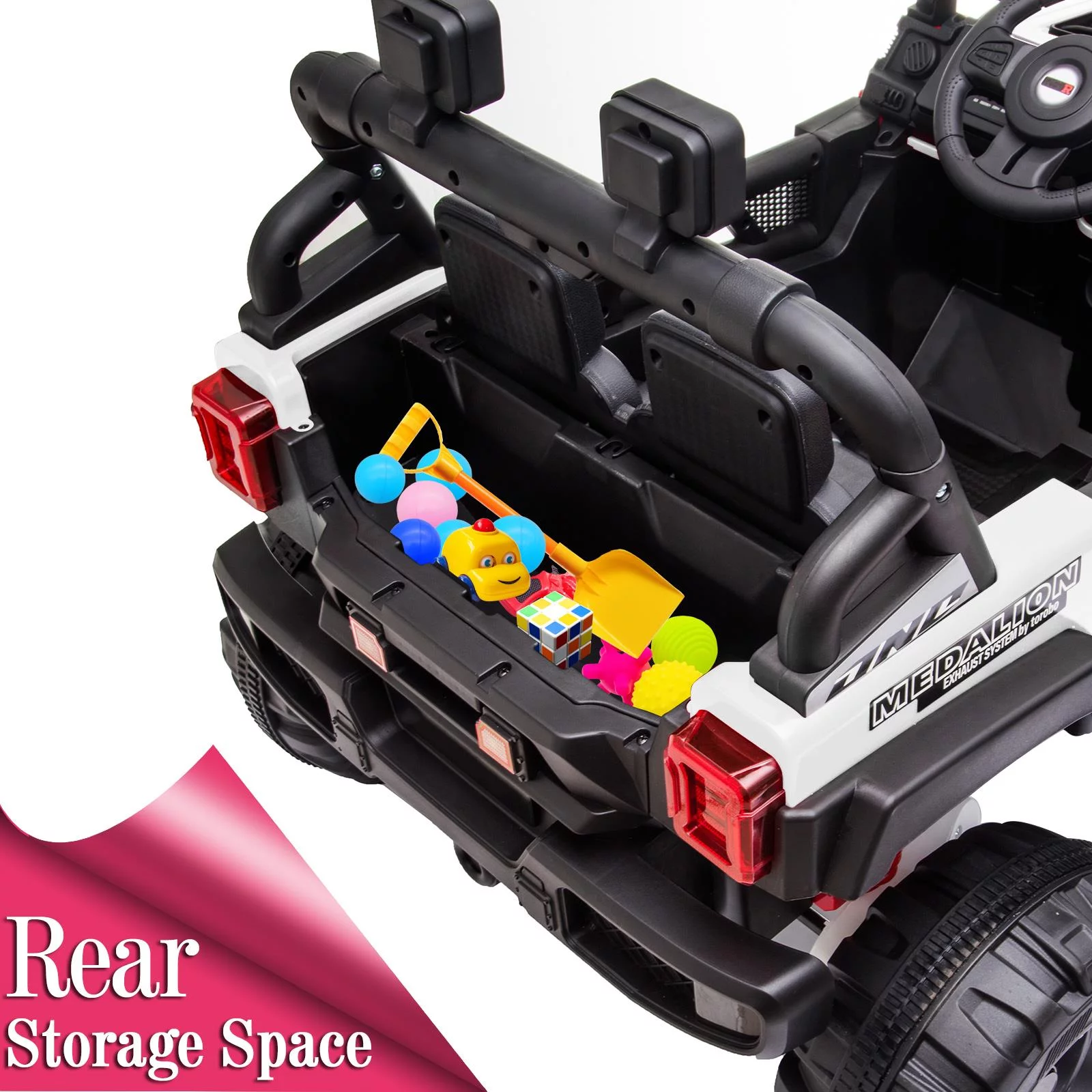 UBesGoo 12V Kids Battery Powered Electric Truck Ride-On Car with RC, Headlights, Music - White