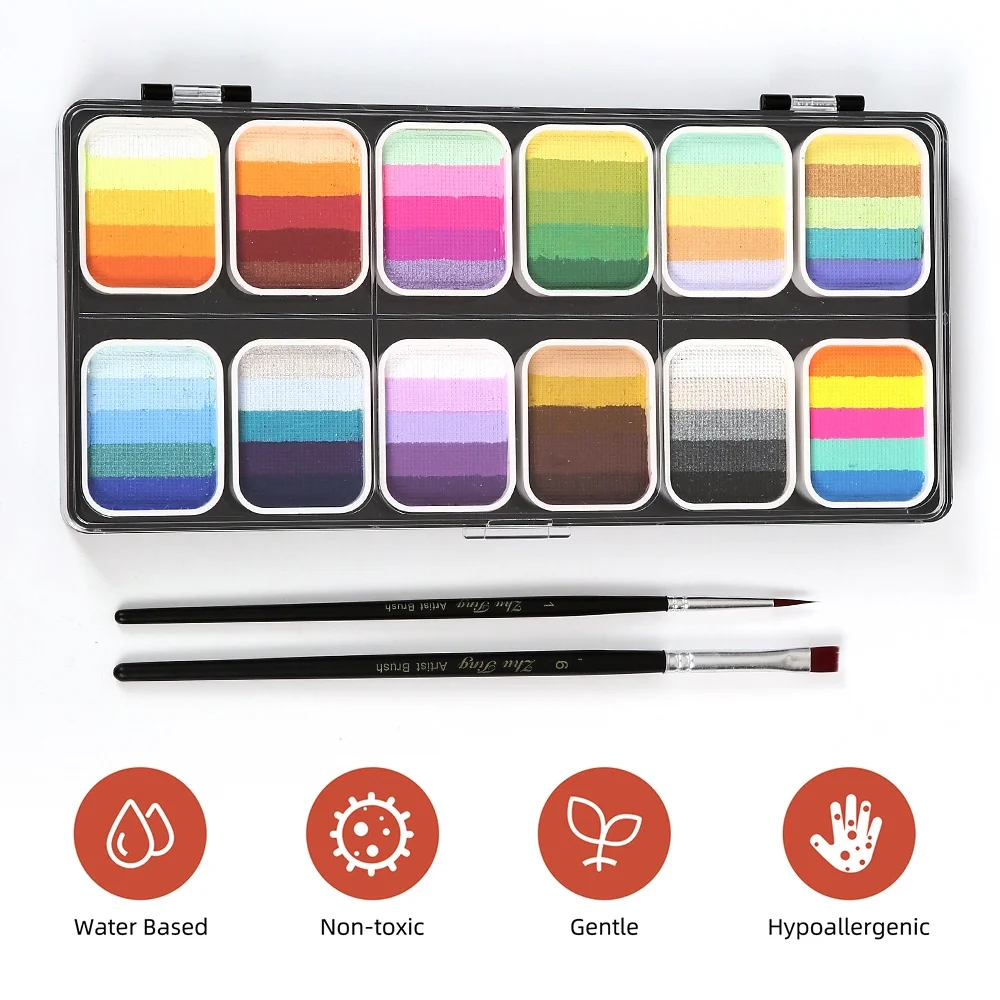 colour,Body Makeup Cakes Colors Toxic Water Setwith 3 Split Cakes Brush 6 Watercolor Cosmetic Cream Professional Split 6 Stencil Festival Art Party Festival 3 Brush Set Professional Non Toxic