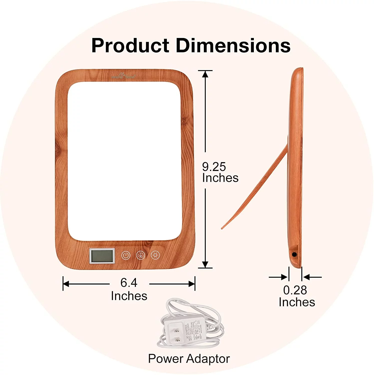 Light Therapy Lamp Luminous Easy@Home Lamp, Boost Mood Improve Sleep UV-Free 10000 Lux ELT-492-WG (Wood)