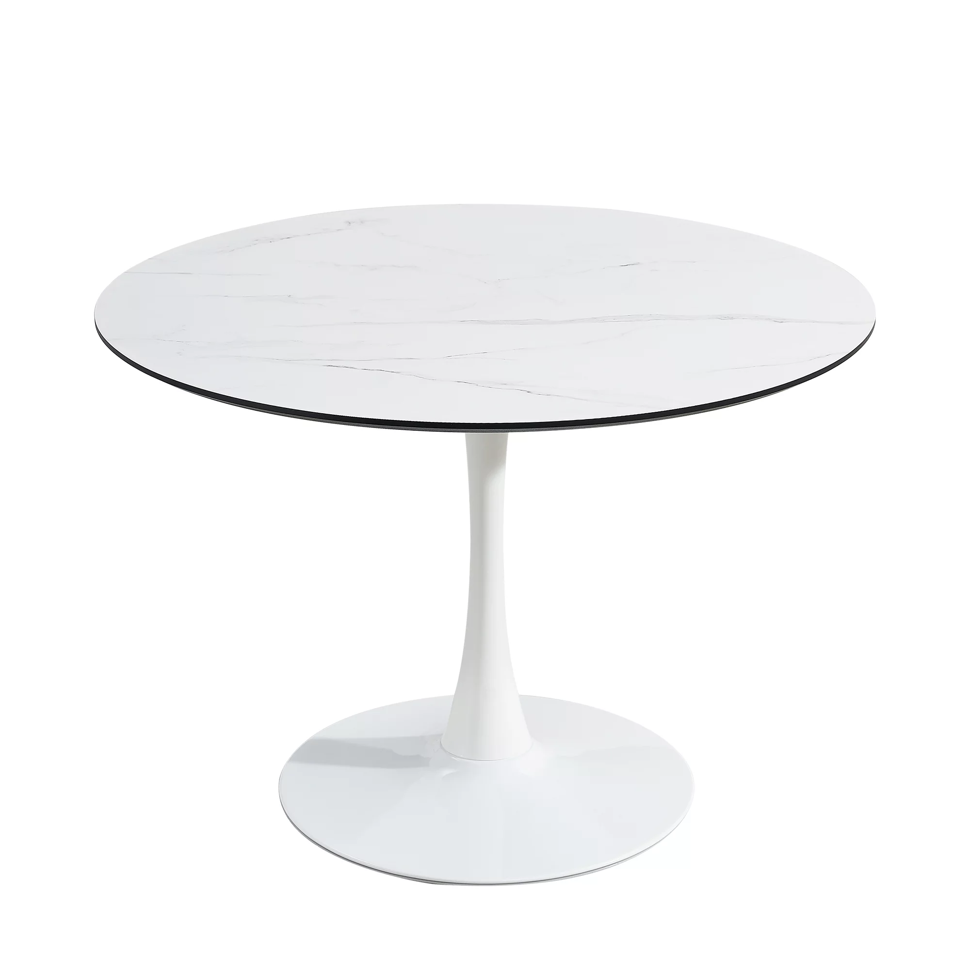 CoSoTower Tulip Dining Table , 32'' Round, White, Mable Black, 1PC/CTN