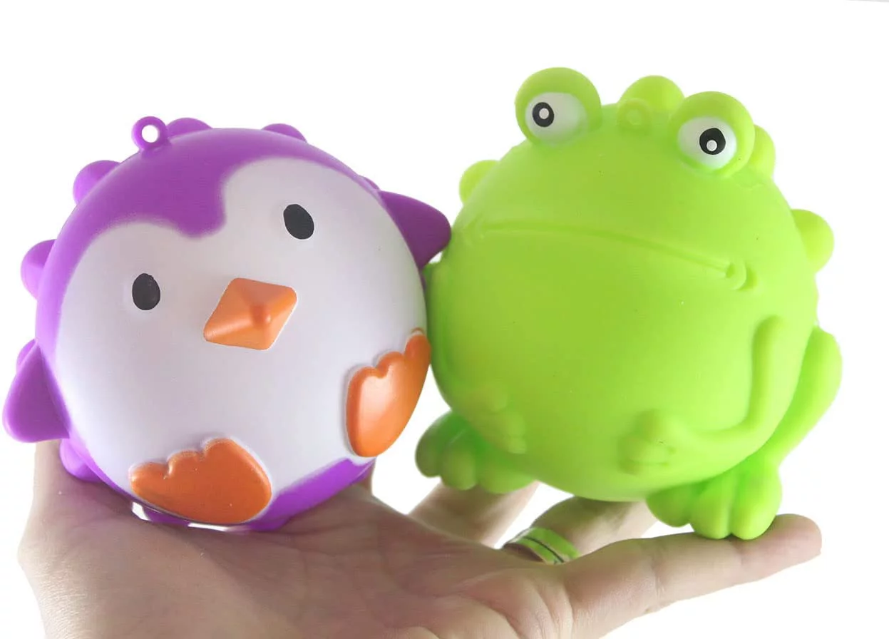 Set of 2 Animal Bubble Pop Ball - Frog and Penguin - Cute Animal Poppers Squeeze - Silicone Push Poke Bubble Wrap Fidget Toy Bubble Popper Sensory Stress Toy OT (Random Colors)