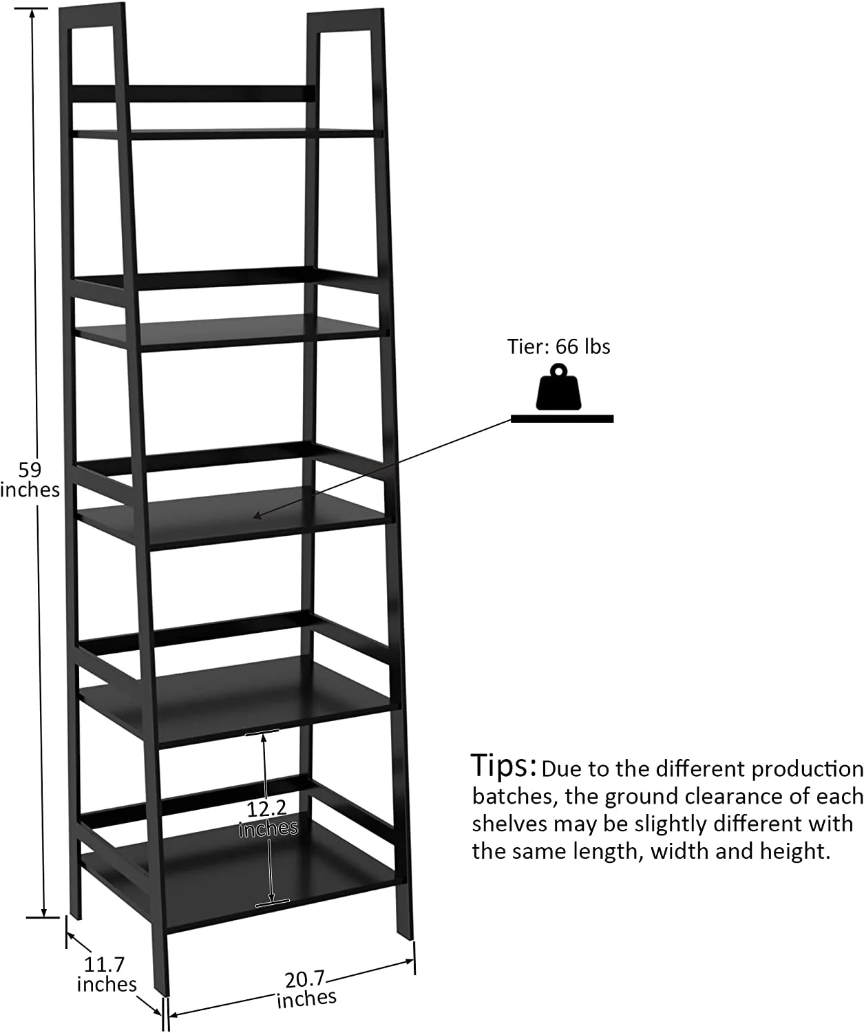 DFITO Bookshelf, Ladder Shelf, 5 Tier Bamboo Bookcase, Office, BC-238 Black