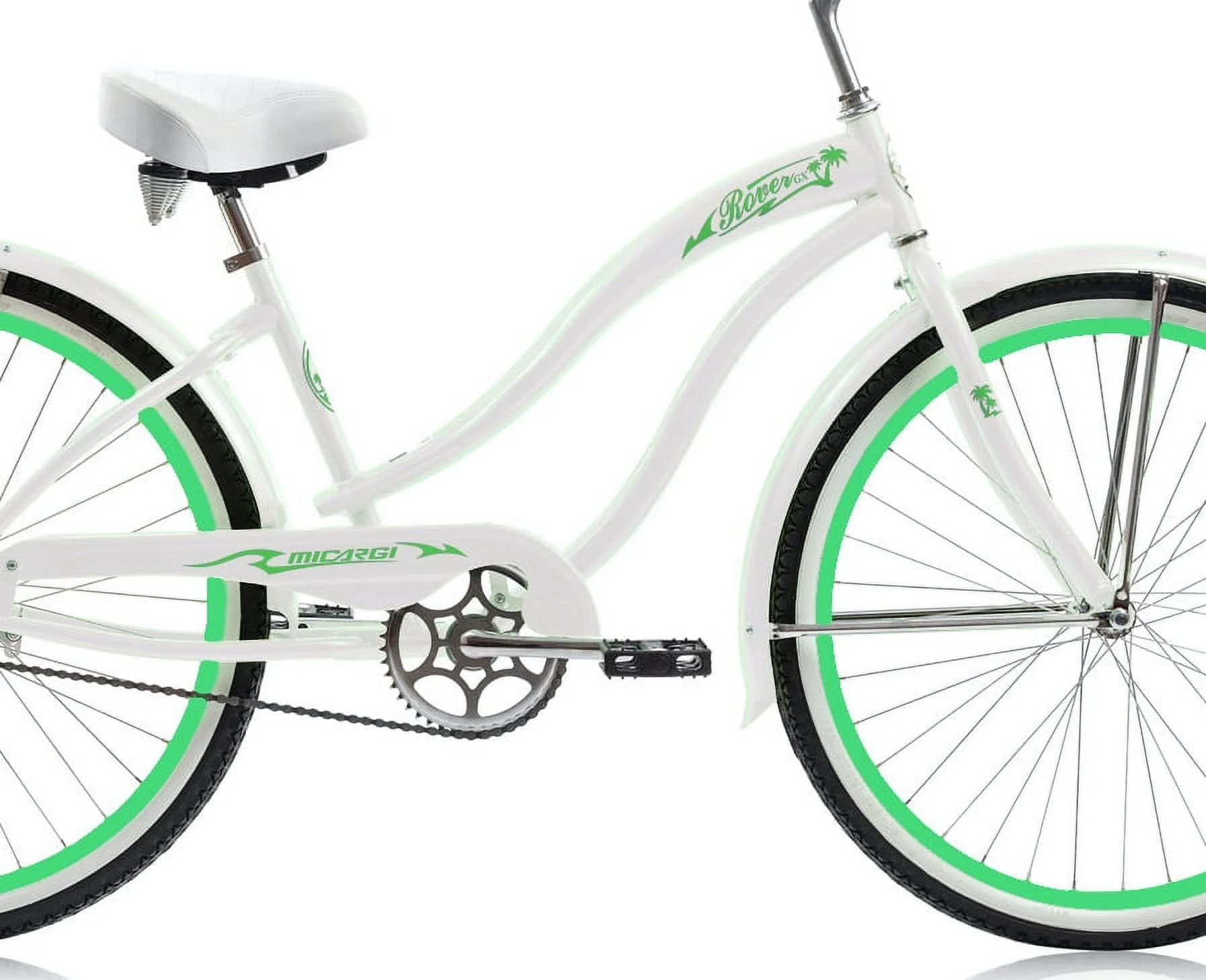 Wonder Wheels 26 In. Beach Cruiser Coaster Brake Single Speed Bicycle, Bike, Stainless Steel Spokes One Piece Crank Alloy Rims 36 H With Fenders - White