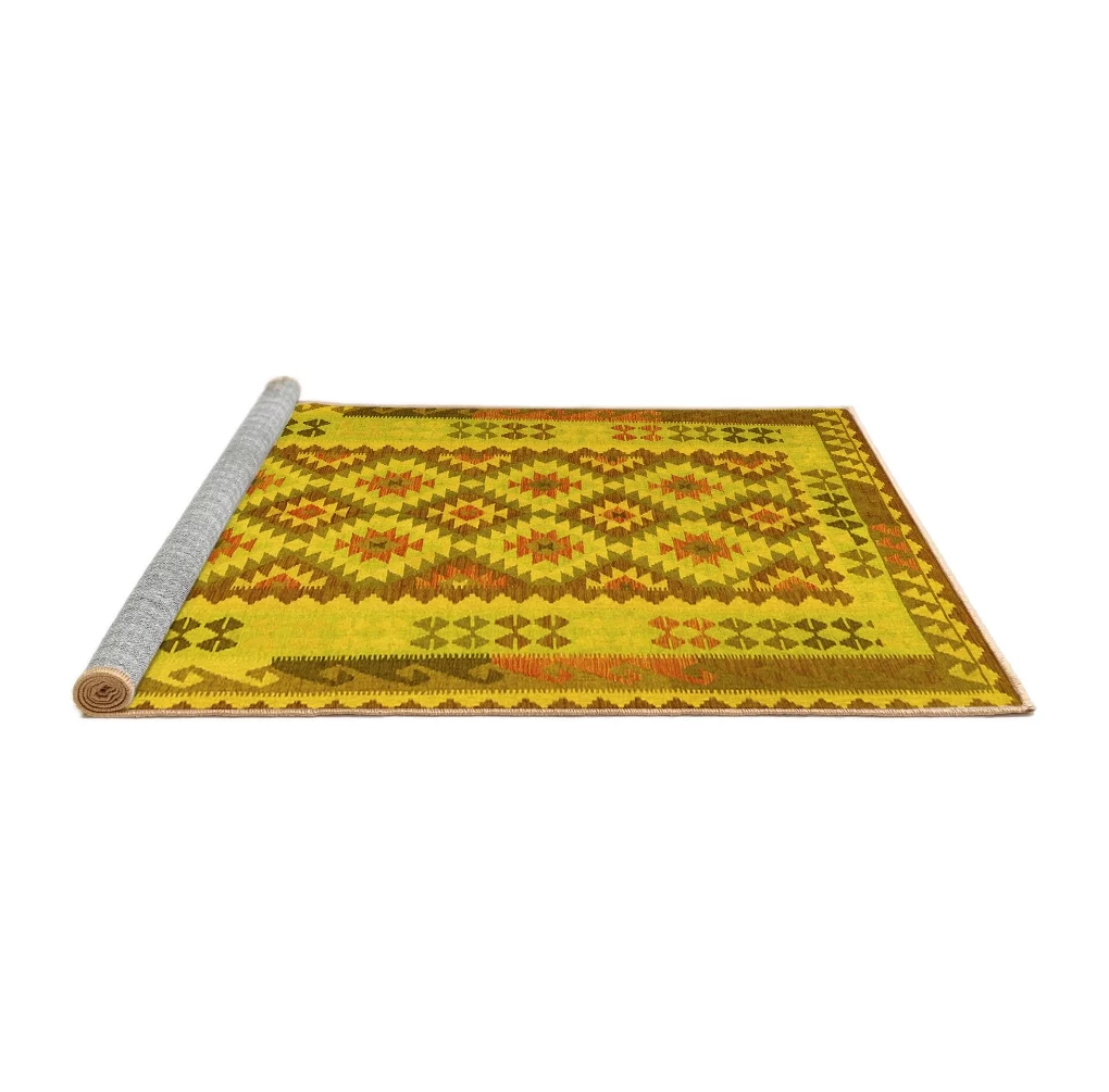 Ahgly Company Machine Washable Indoor Rectangle Southwestern Yellow Country Area Rugs, 5' x 7'
