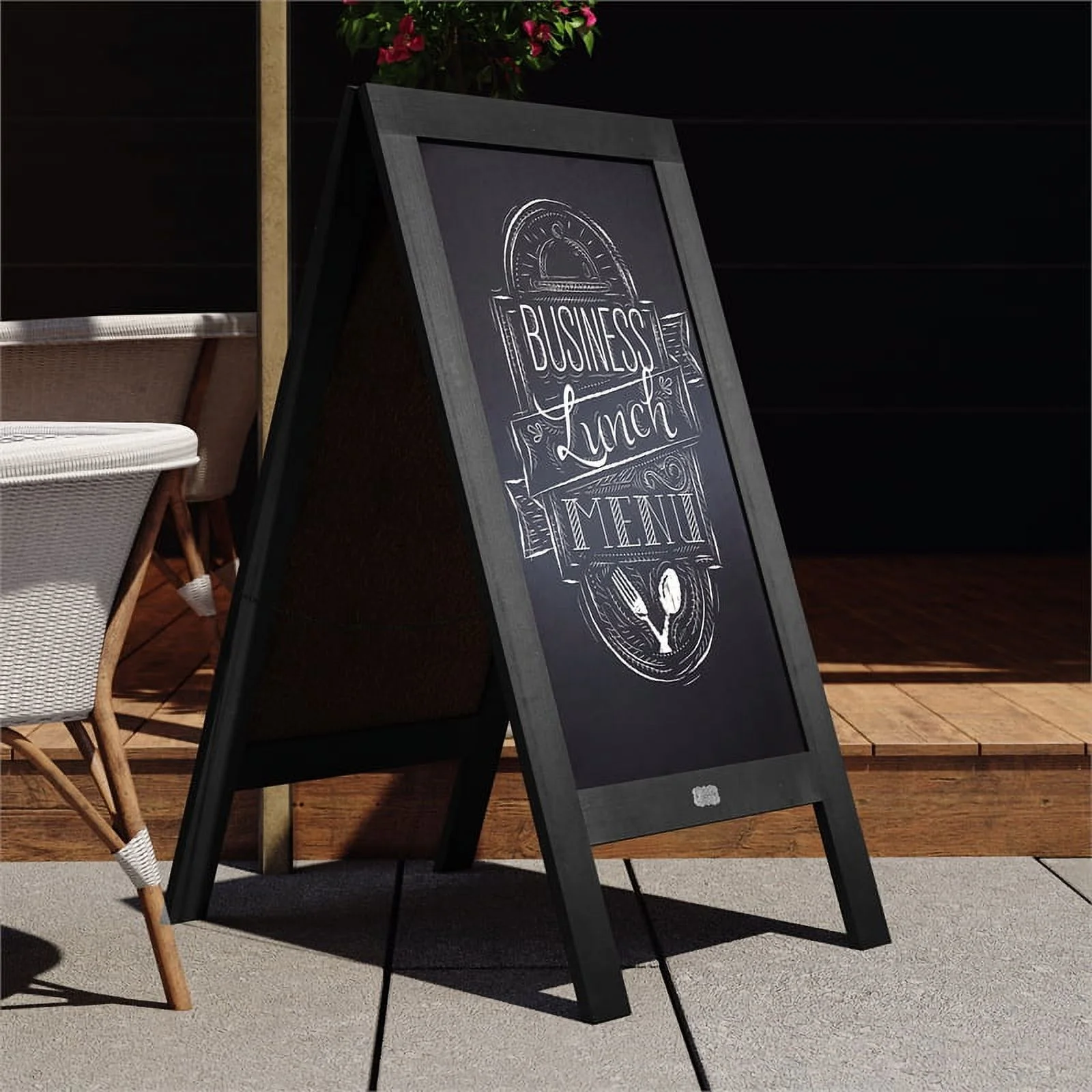 Flash Furniture Canterbury A-Frame Wood Magnetic Chalkboard Set in Black