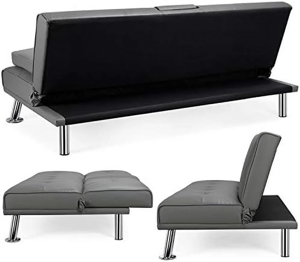 CGFHYP Convertible Sofa Bed Adjustable Couch Sleeper Modern Faux Leather Home Recliner Reversible Loveseat Folding Daybed Guest Bed  Removable Armrests  Cup Holders  3 Angles  772lb Capac