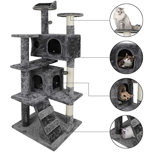 51 Inches Cat Tree Tower Furniture Condo Scratch Post for Kittens Pet Multi-Level House Play with Scratching Posts Perch Hammock Tunnel