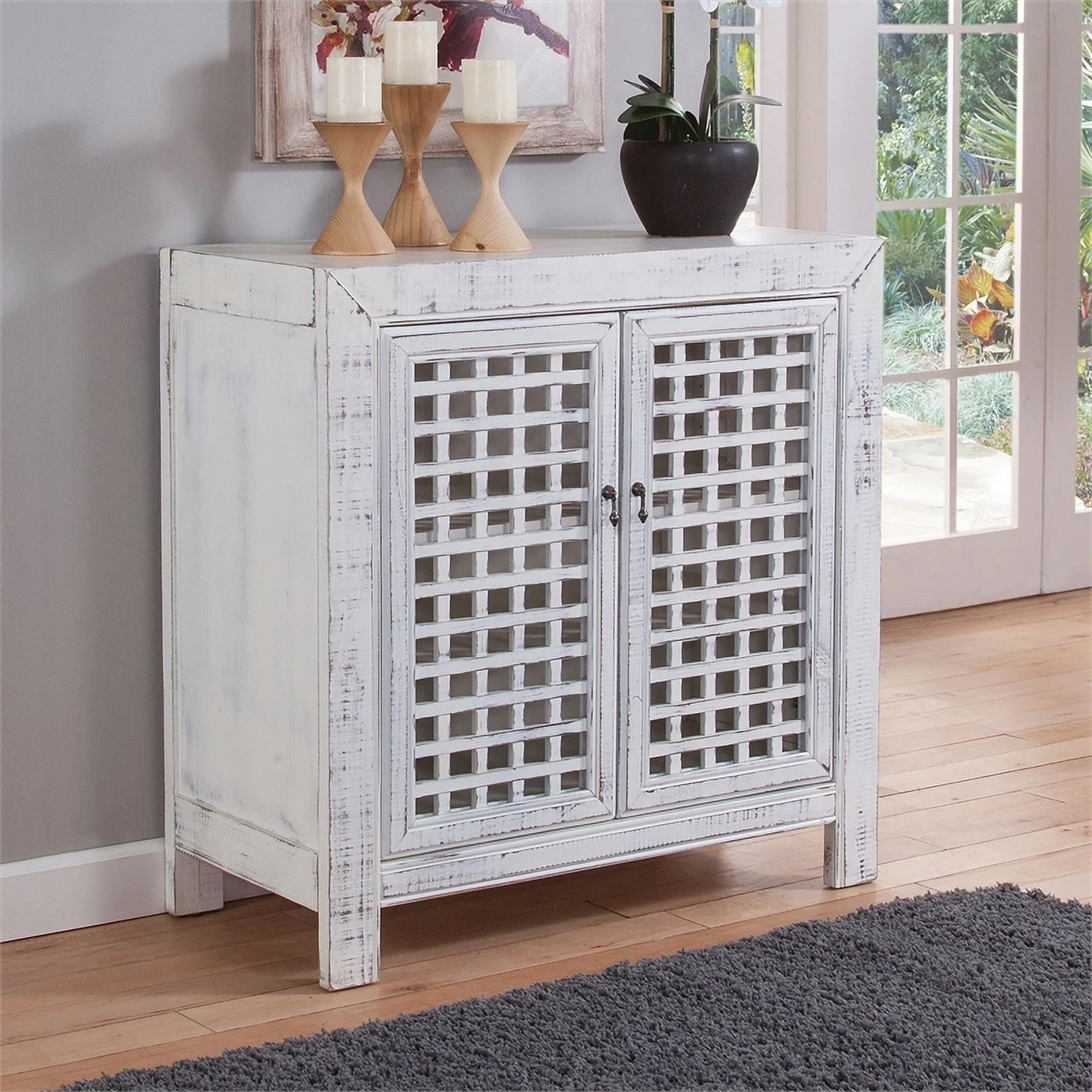 Bowery Hill Farmhouse Wood Accent Cabinet with Adjustable Shelves in White