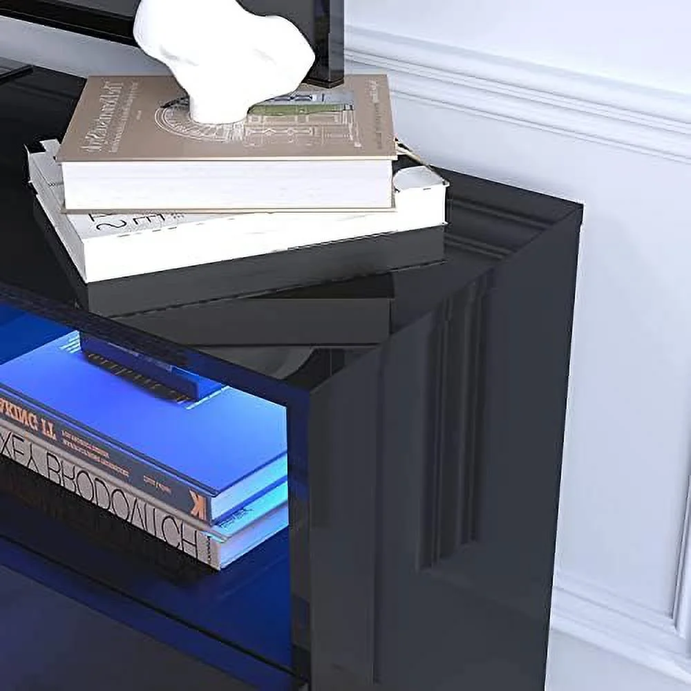 CKPFVY LED TV Stand for 75/80 inch TV  Modern Television Table Center Media Console with Drawer and Led Lights  High Glossy Entertainment Center for Living Game Room Bedroom(Black)