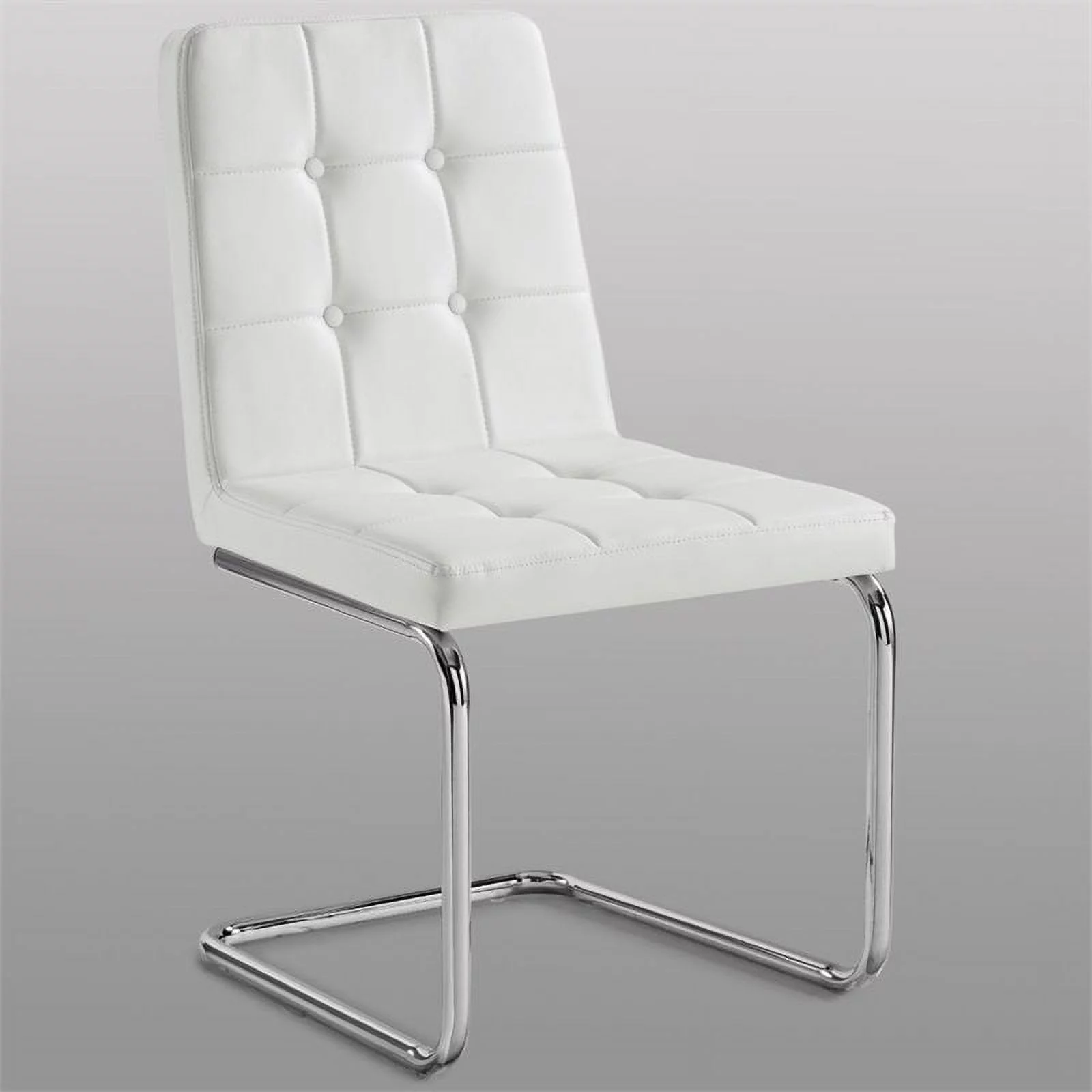 Jonathan PU Leather Biscuit Tufted Armless Chrome Frame Dining Chair (Set of 2), White