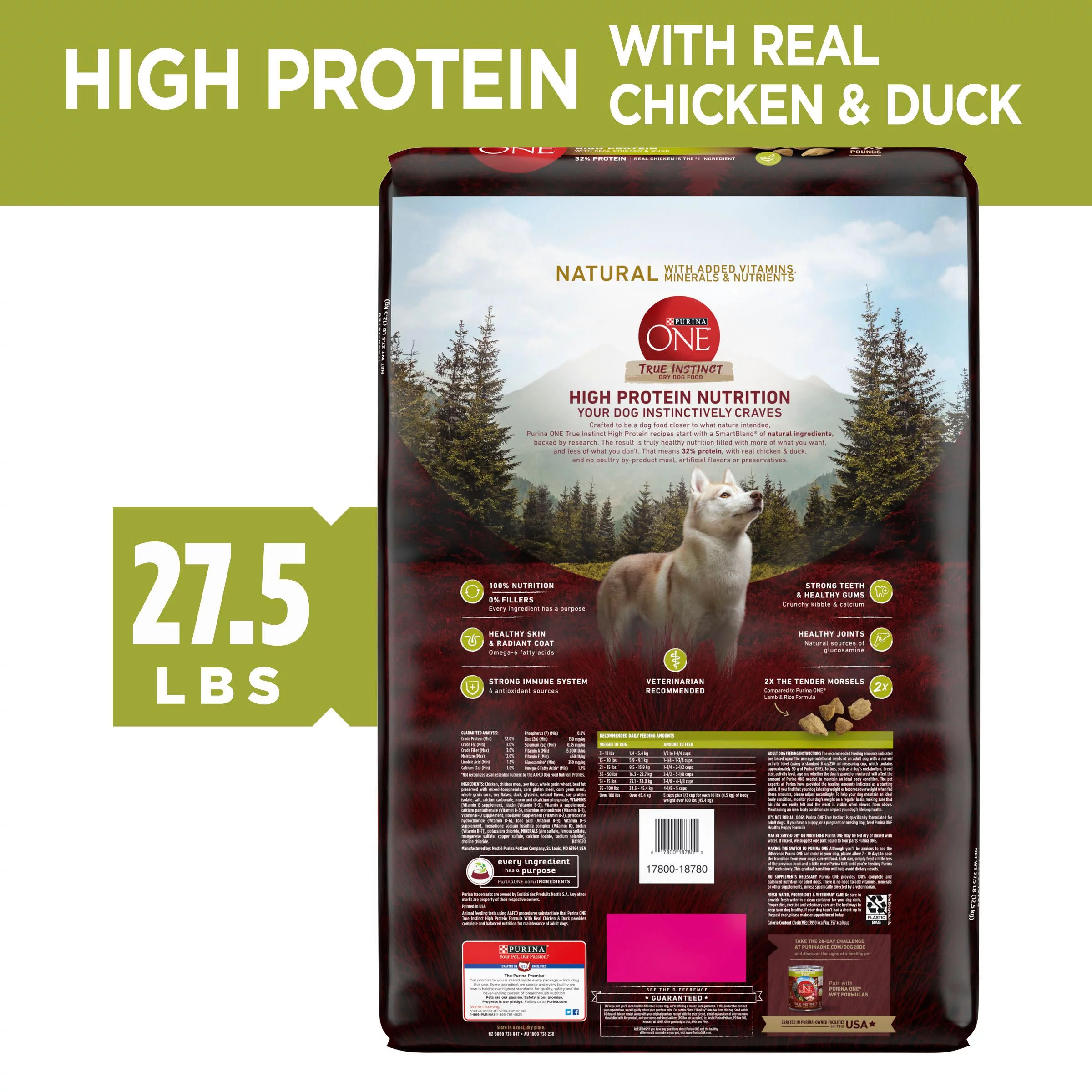 Purina One True Instinct Dry Dog Food Chicken and Duck, 27.5 lb Bag