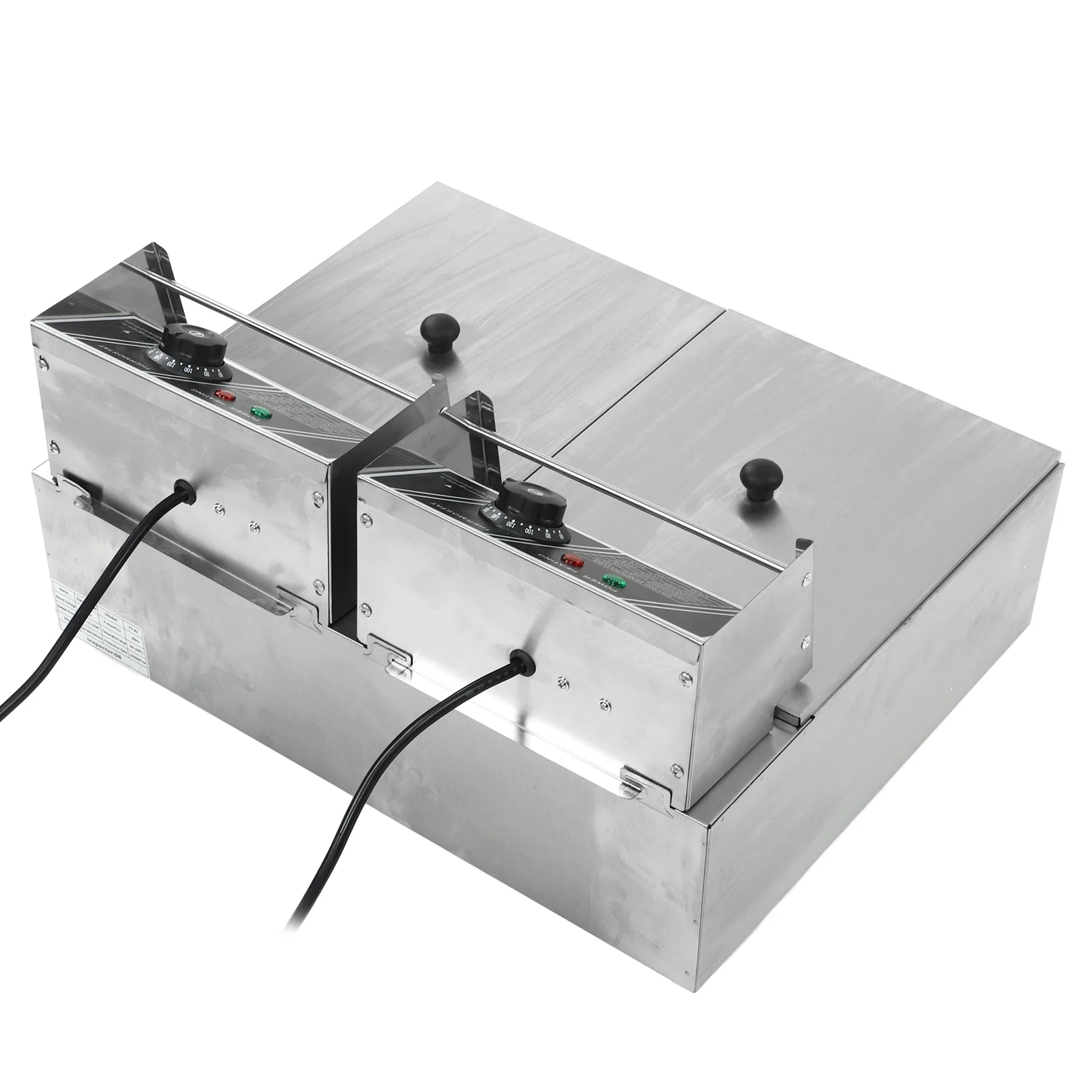 Electric Deep Fryer Double Cylinder Double Basket Stainless Steel Countertop Fryer Adjustable Temperature US Plug 110V 2500+2500W