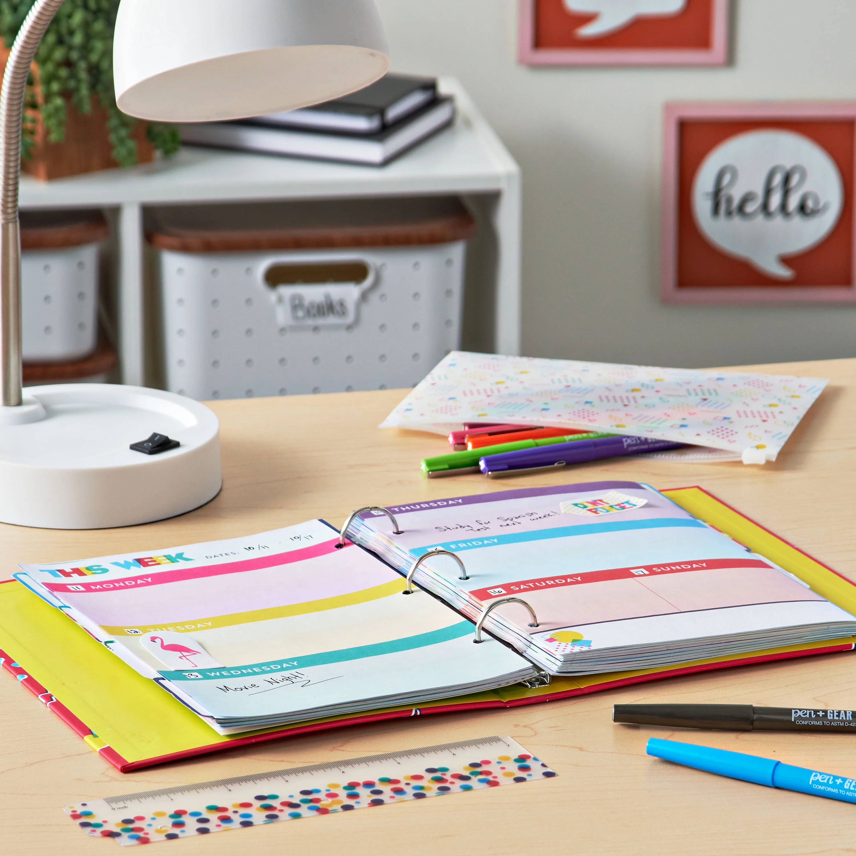 Pen + Gear Mini 3-Ring Binder Undated Planner with Bookmark Ruler, Sticky Notes, and Pencil Pouch