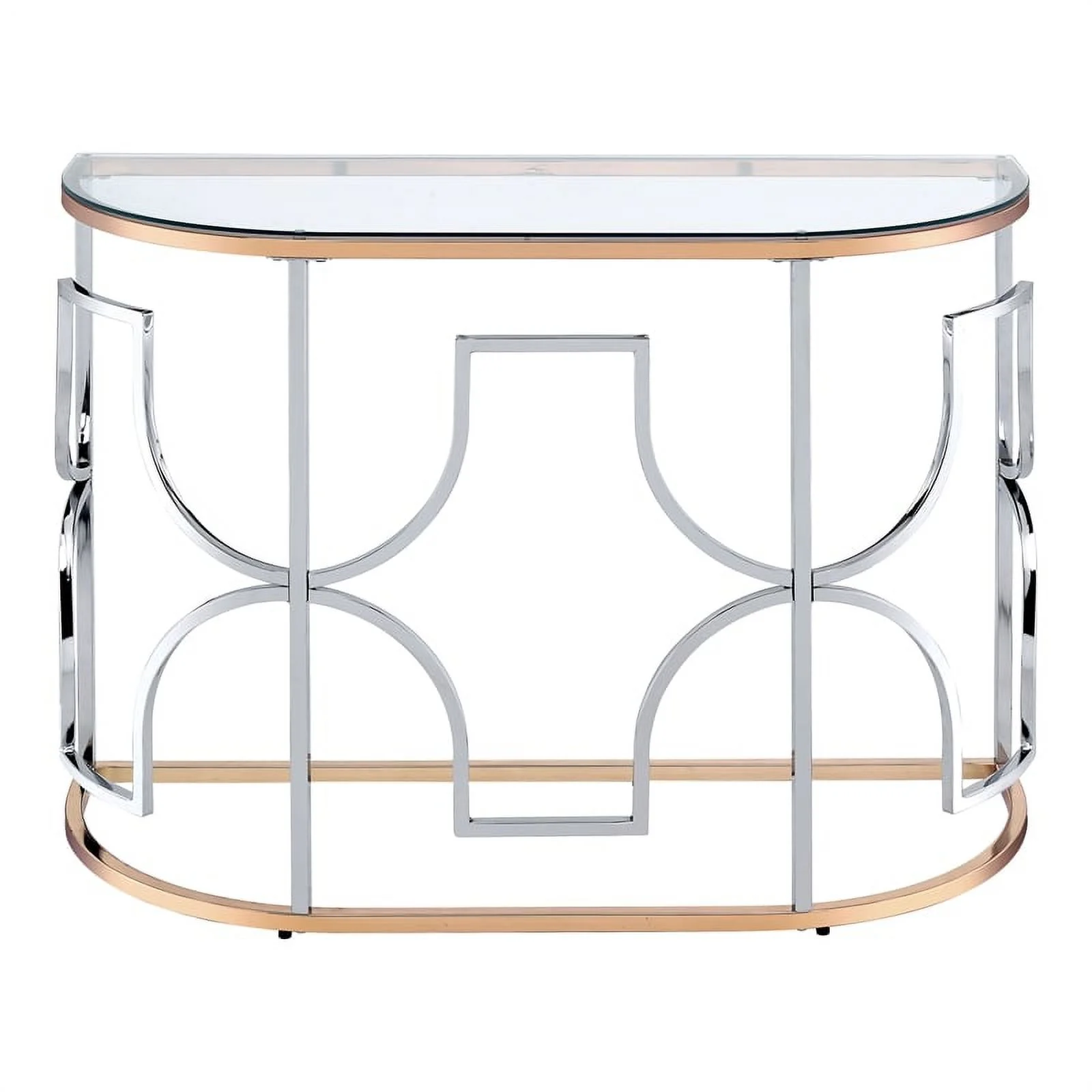 Furniture of America Sol Glam Glass Top Sofa Table in Chrome and Gold