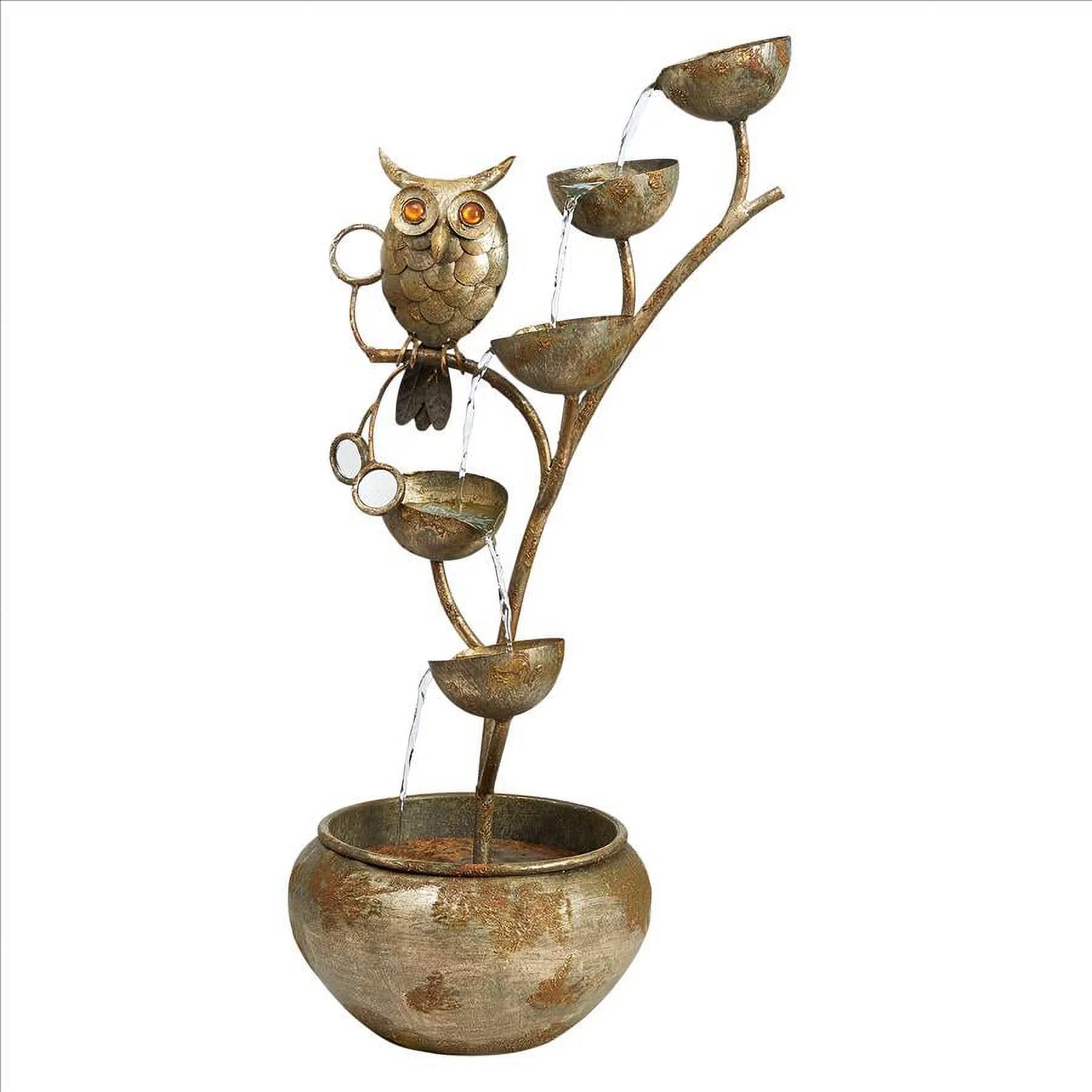 Design Toscano Whooo's Watching Owl Cascading Metal Sculptural Fountain