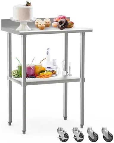 GEROBOOM YBLFDY 24x30 Stainless Steel Table with Wheels  NSF Kitchen Prep Table with Backsplash Metal Table with Adjustable Under  Stainless Steel Work Table for Restaurant Hotel Garage