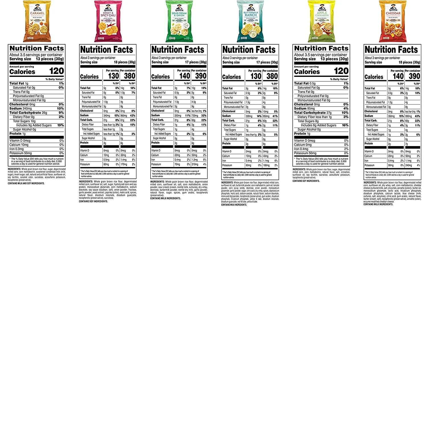 Quaker Rice Crisps, 6 Flavor Variety Pack, 12 Count Box