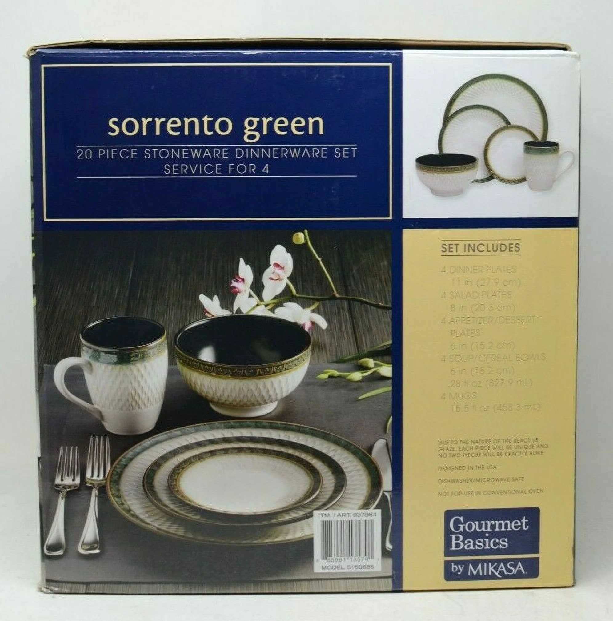 Mikasa Gourmet Basics Sorrento Green 20 Piece Stoneware Dinnerware Set for 4