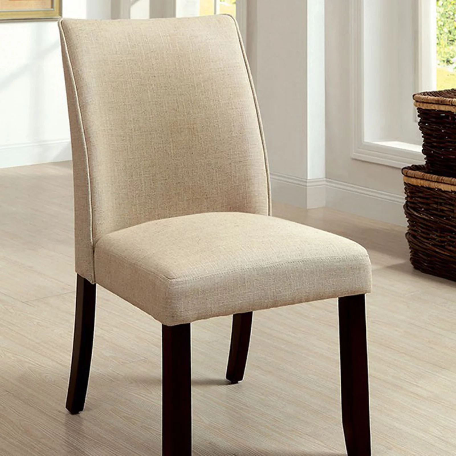 Benzara  Cimma Contemporary Side Chair, Ivory & Espresso - Set of 2
