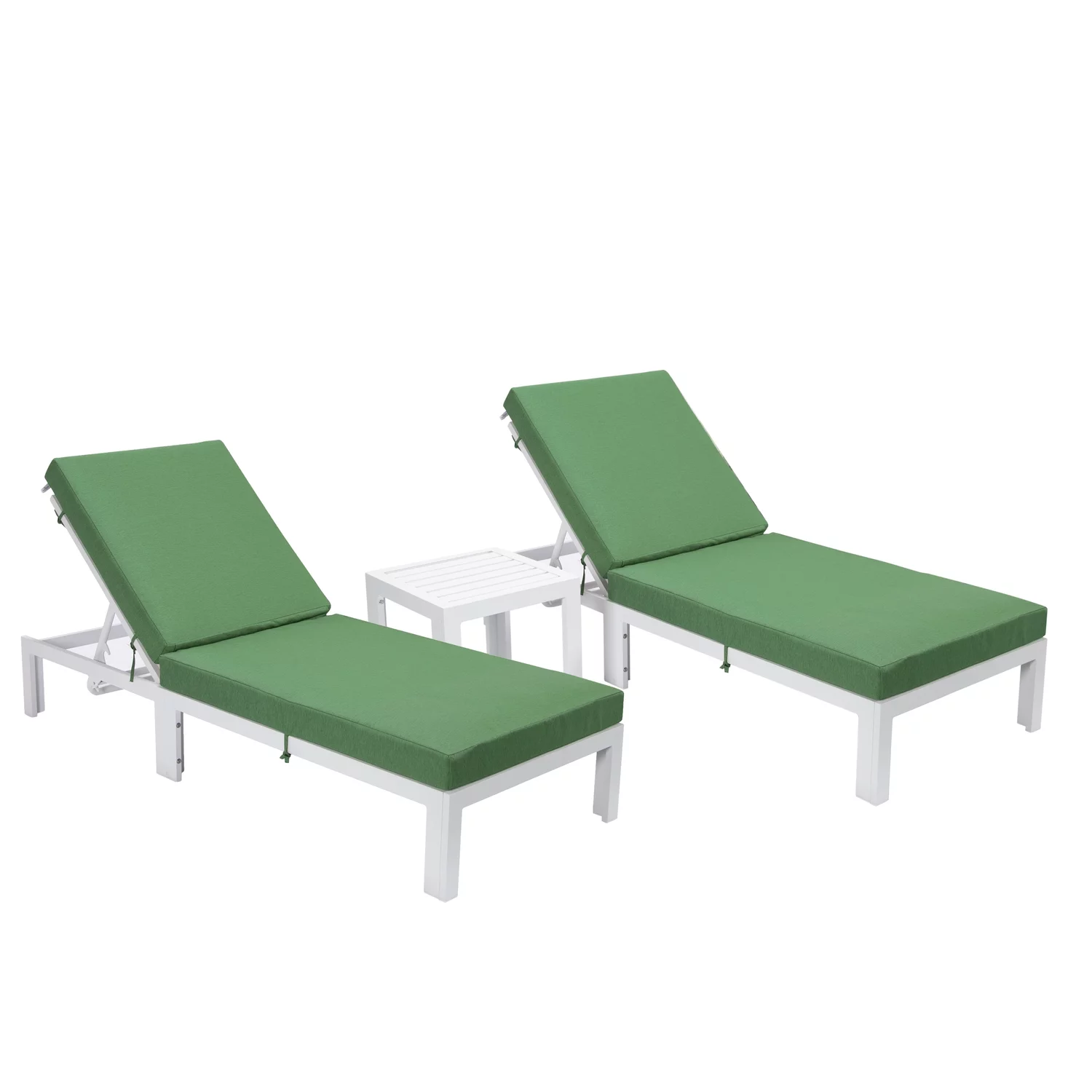 Maykoosh Suburban Sophistication Modern Outdoor White Chaise Lounge Chair With Side Table & Cushions