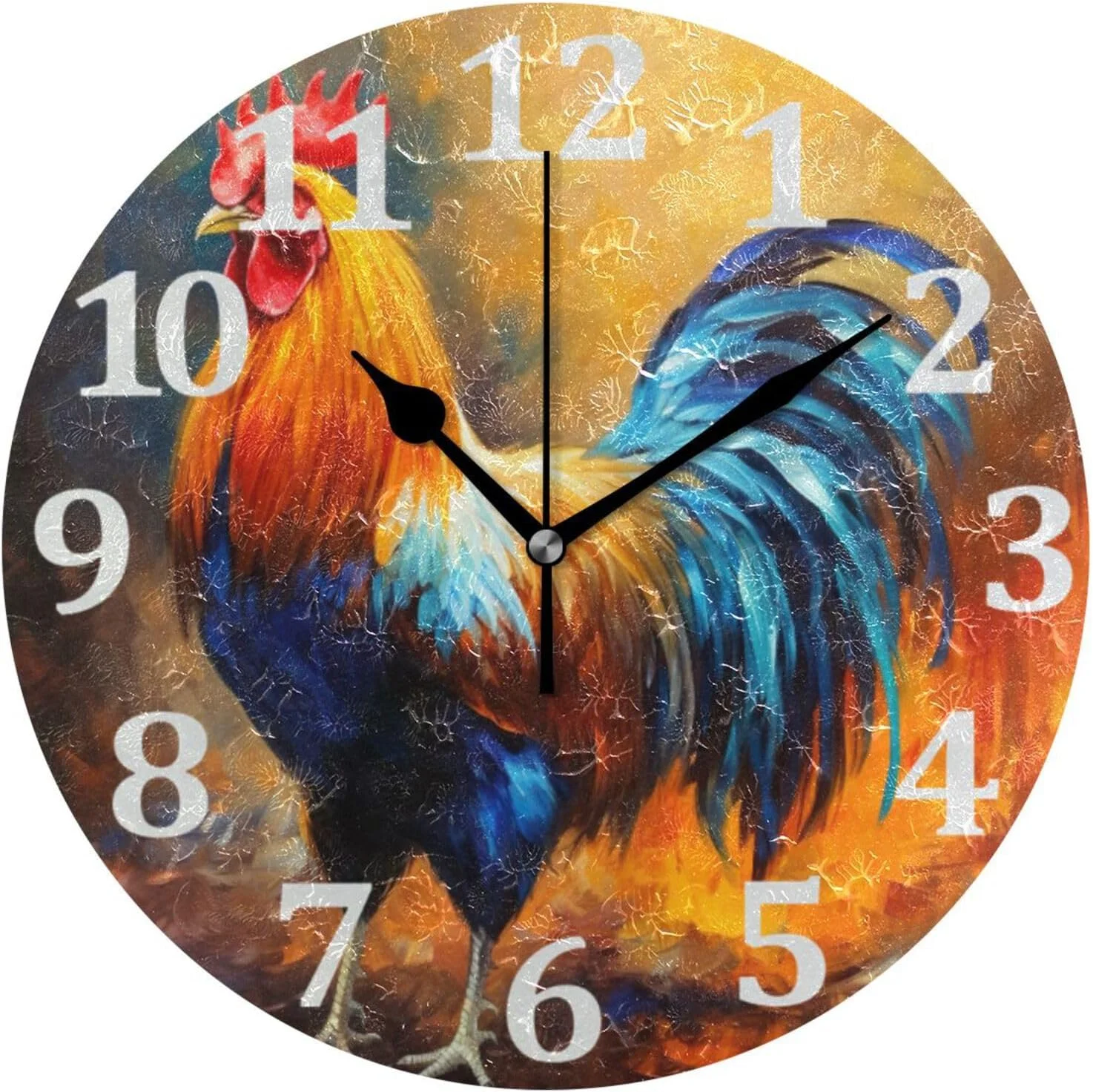 Rooster Wall Clock Round Vintage Silent Non Ticking Battery Operated Accurate Arabic Numerals Design for Home Kitchen Living Room Bedroom 10 Inch Home Decor