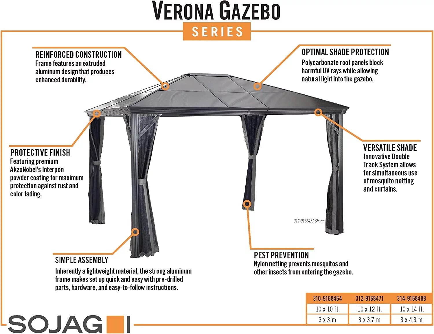 Sojag 310-9168464 10 x 10 ft. Verona Gazebo, Grey