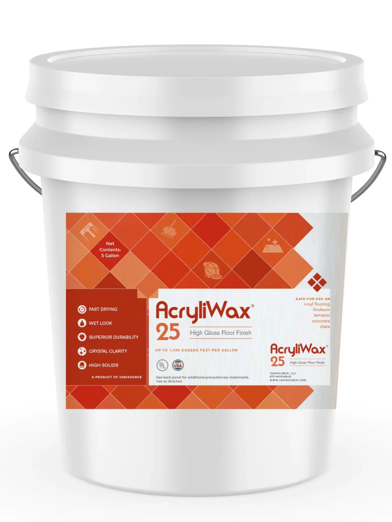 AcryliWax 25 High-Gloss Commercial Floor Finish, 5 Gallon Pail