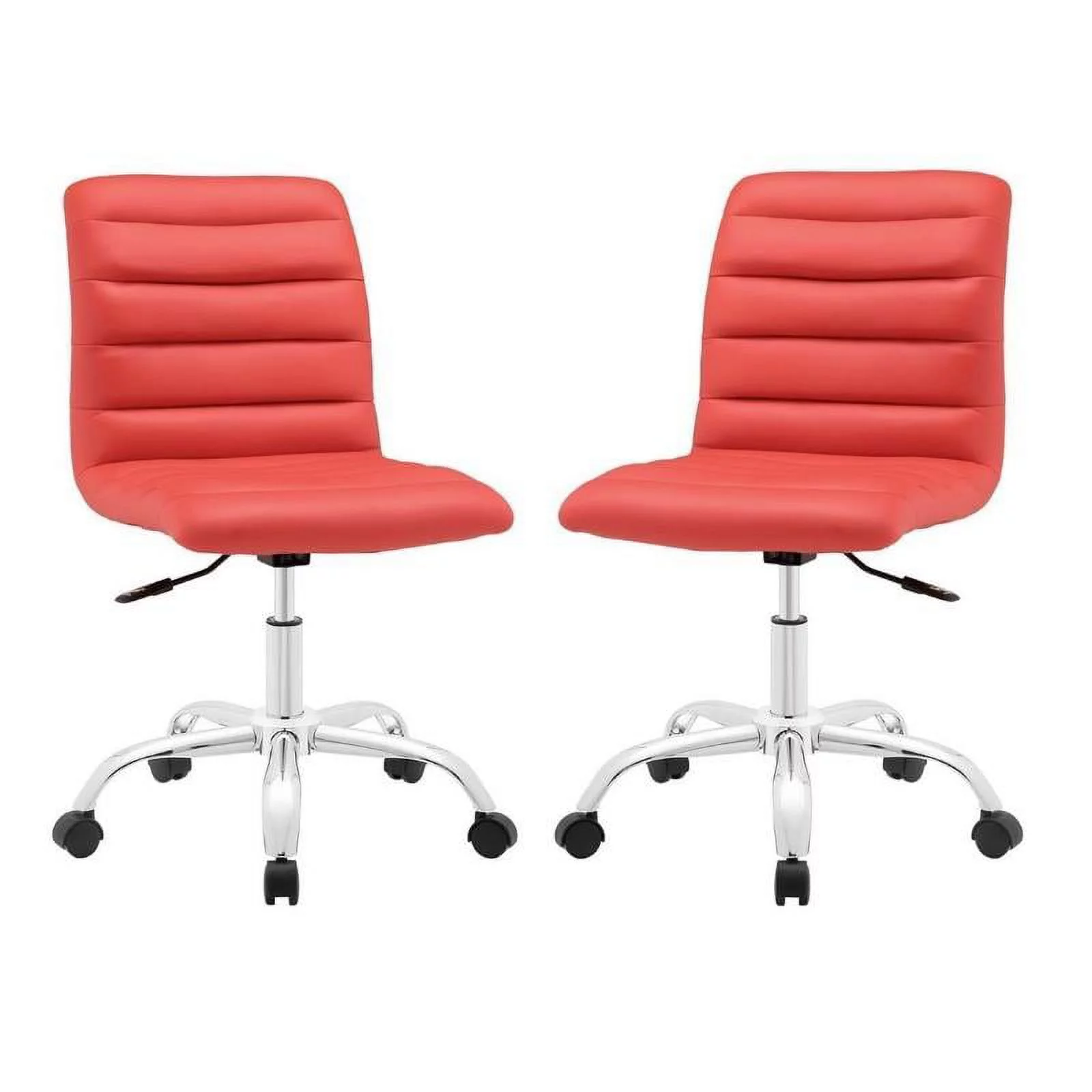 Home Square 2 Piece Mid Back Armless Swivel Office Chair Set in Red