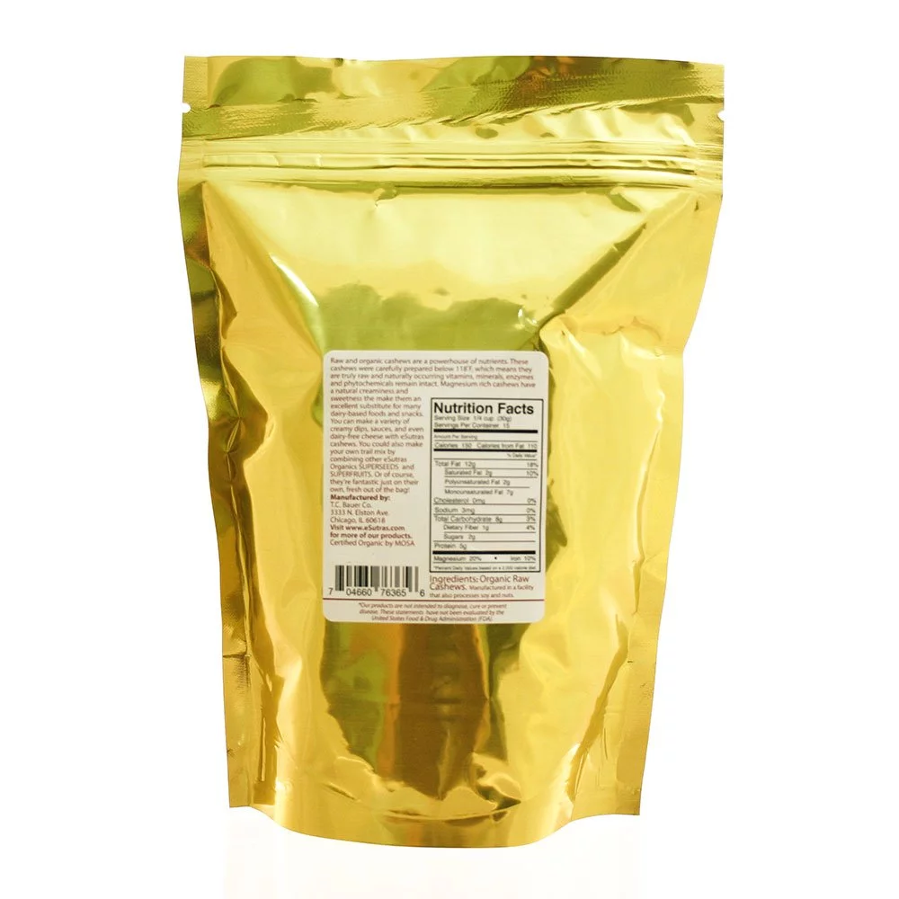 Esutras Organics Raw Organic Cashews, 16 Ounce