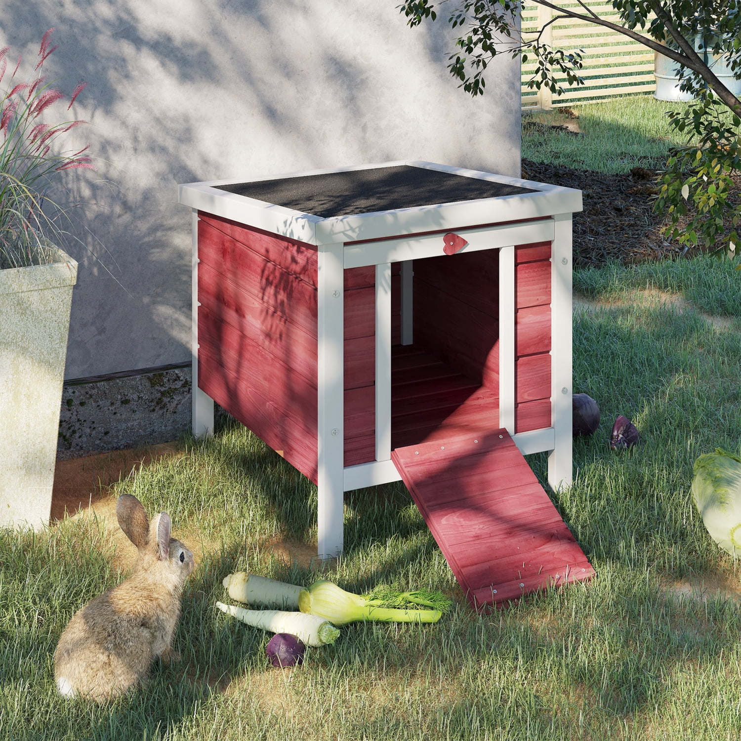 YLtoohoom PawHut Small Wooden Rabbit Hutch Bunny Cage Guinea Pig Cage Duck House Dog House with Openable & Waterproof Roof  Red