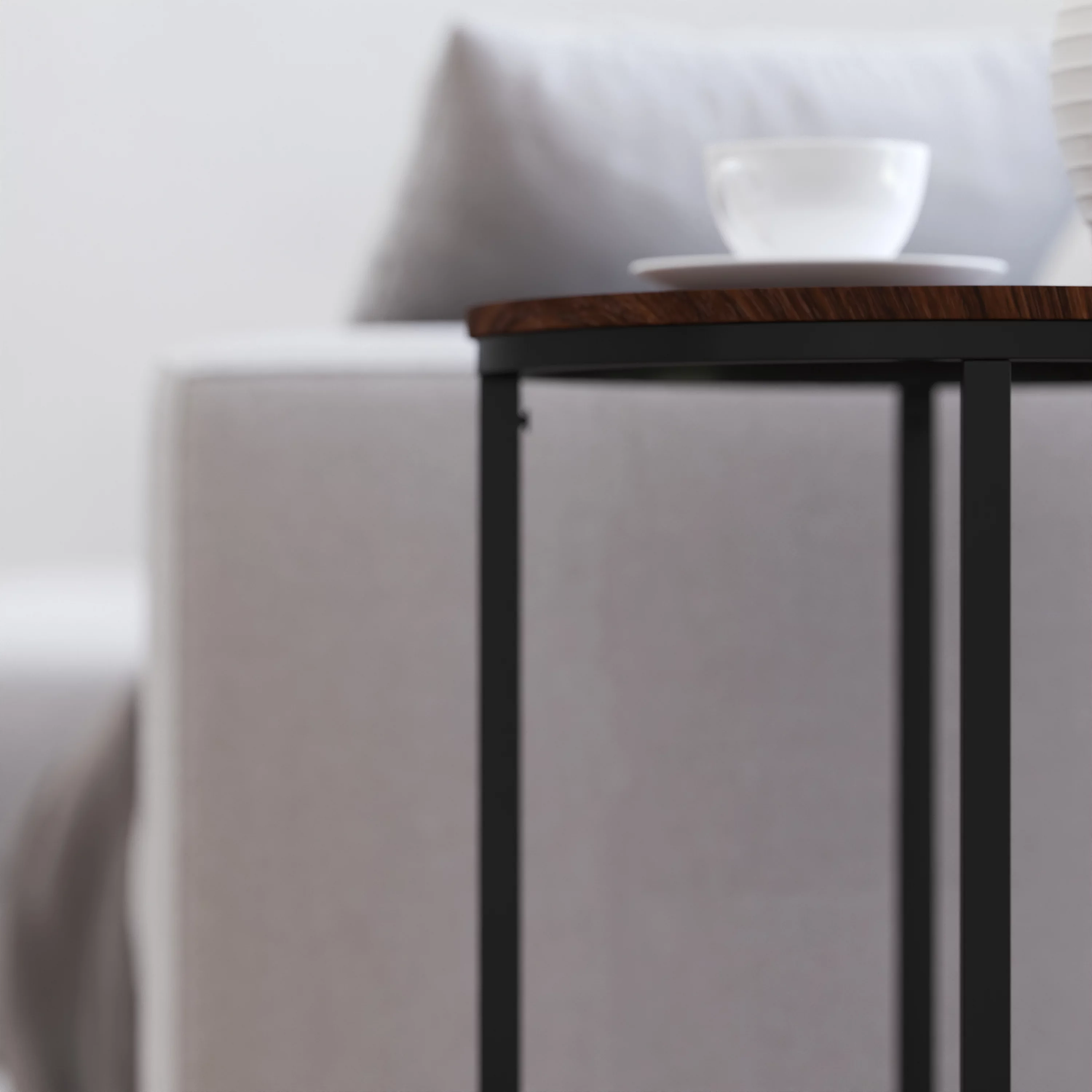 Merrick Lane Walnut End Table with Round Matte Black Cross Brace Frame