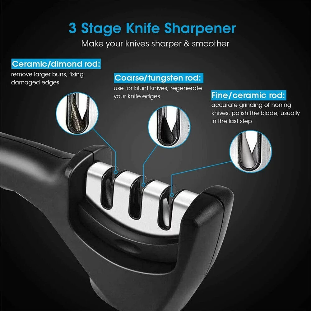 Kitchen Knife Sharpener, DFITO Three-Stage Lightweight Fast Knife Sharpeners, Kitchen Helper Sharpening Tool Professional Ceramic Tungsten for blunt knives resharpening