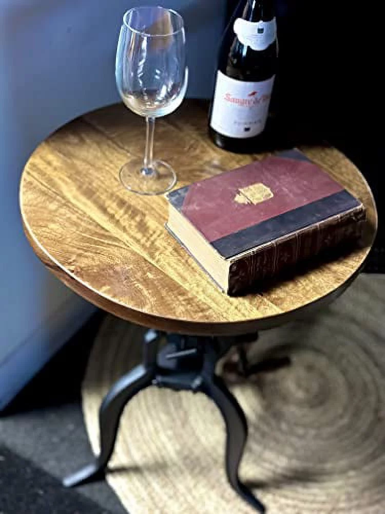 NACH Mango Wood/Cast Iron Crank Side Table, 18
