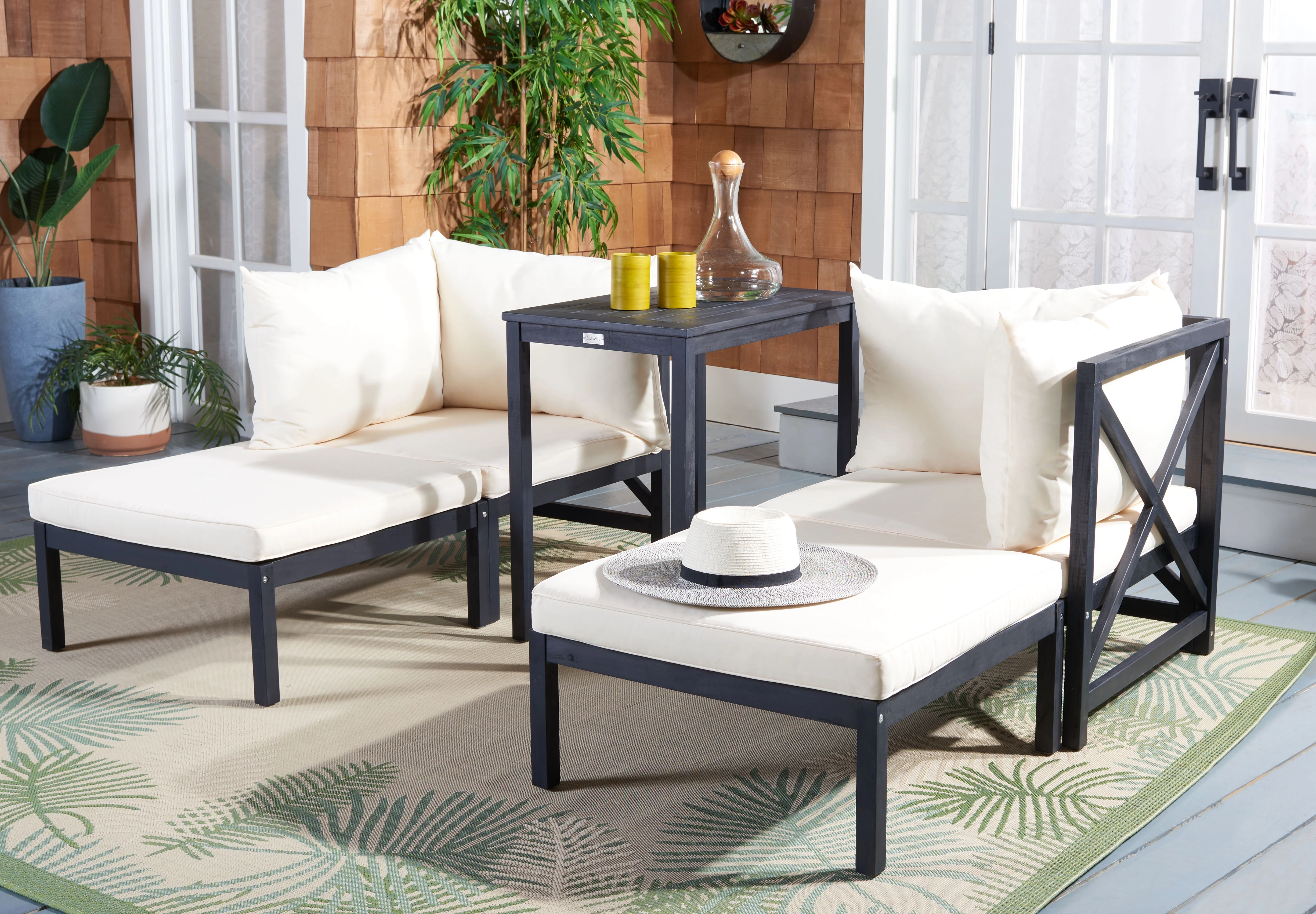 SAFAVIEH Ronson Outdoor Patio 5 Pc Chat Set, Dark Slate Grey/Beige