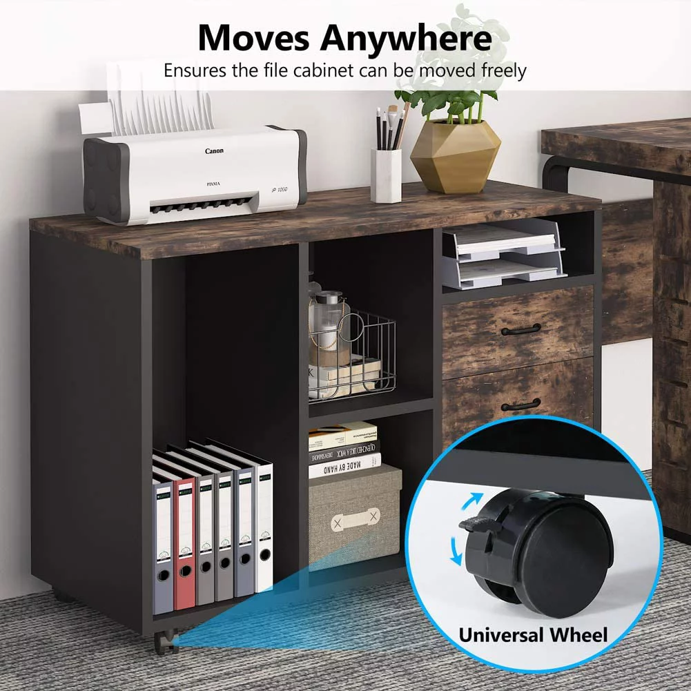 Tribesigns Reversible L-Shaped Office Executive Desk, 55 inch Computer Desk Workstation Business Furniture with Letter Size File Cabinet for Home Office, Vintage Brown