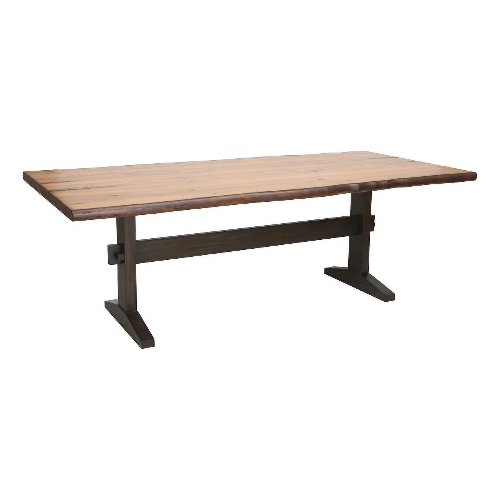 Pemberly Row Wood Live Edge Trestle Dining Table in Natural Honey and Espresso