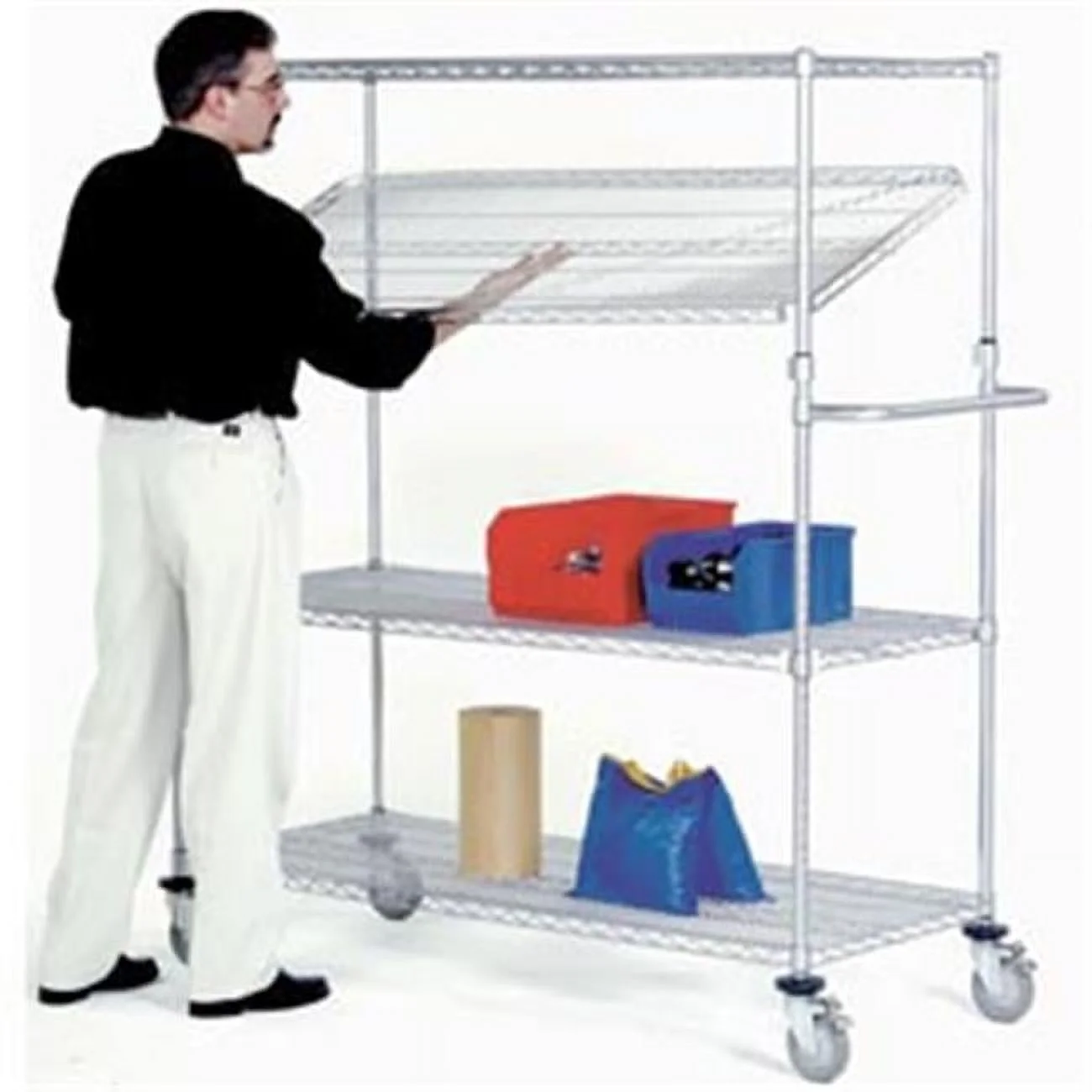 Nexel E-Z Adjust Wire Shelf Truck with Brakes - Chrome - 36 x 24 x 69 in.