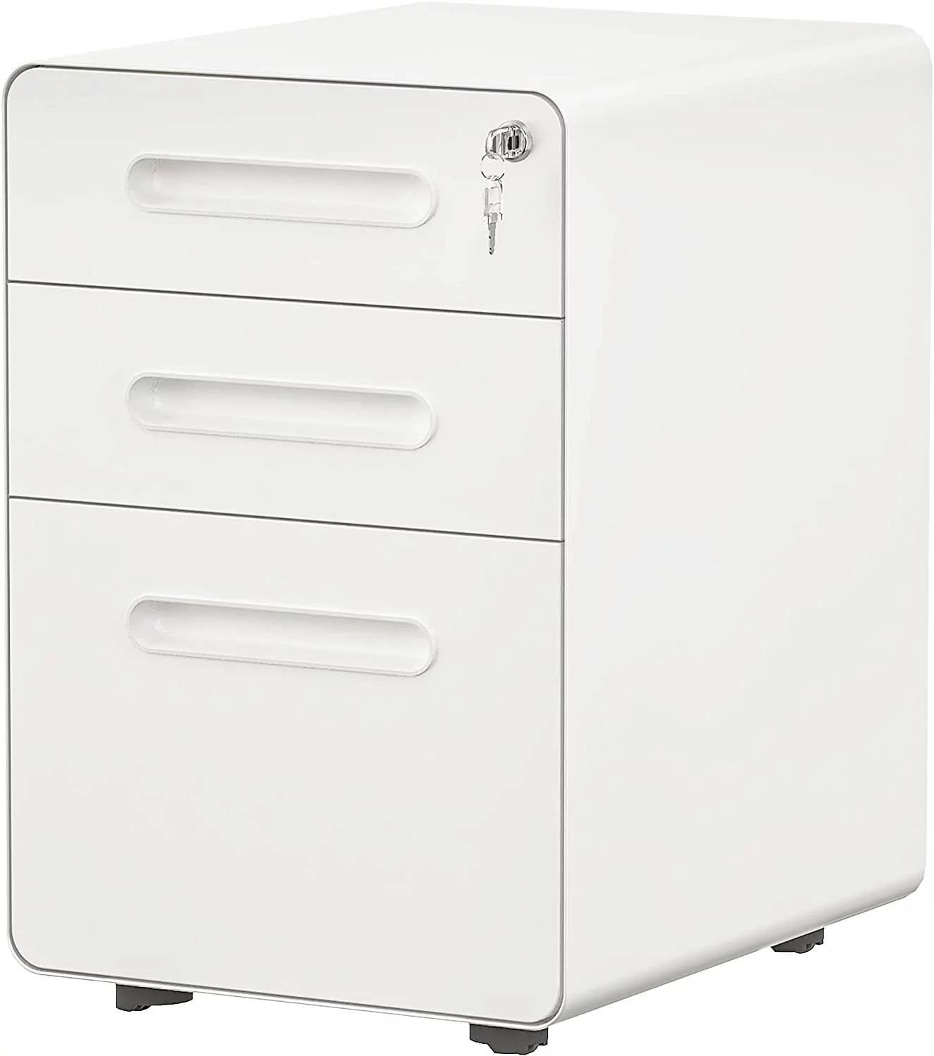 3-Drawer Rolling File Cabinet, Metal Mobile File Cabinet with Lock, Filing Cabinet Under Desk fits Legal/Letter/A4 Size for Home/Office, Fully Assembled-White