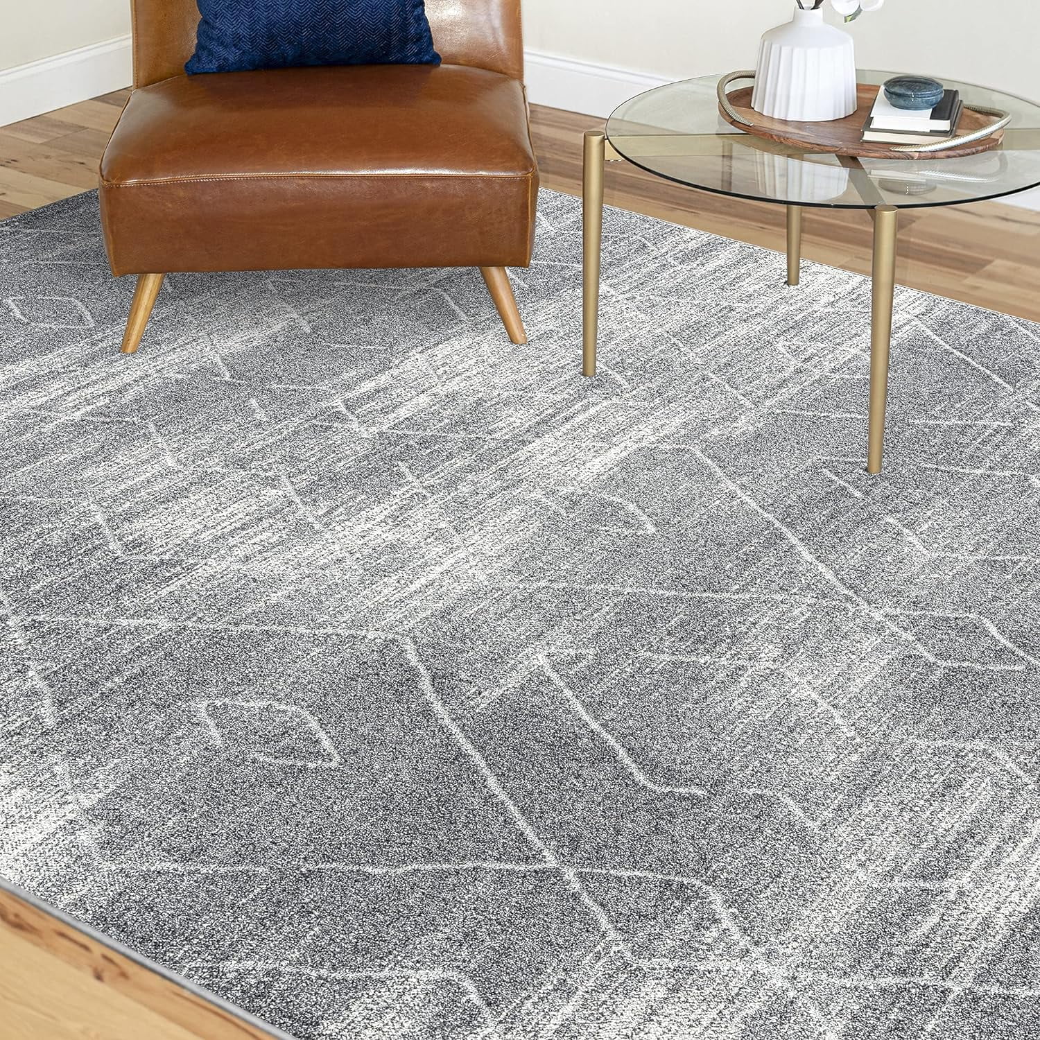 Michael Gray 5X7 Area Rug 5X7 - Area Rugs For Living Room - Dining Room Rug - Bedroom Rug - Indoor Entry Entryway Rug - Carpet Alfombras Para Salas - Contemporary, Modern Geometric