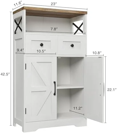 CHNKN Farmhouse Buffet Cabinet with Drawers & Open   Sideboard with   Kitchen Pantry Cabinet Hutch  Coffee  Station Cabinet for Kitchen  Dining Room  Livingroom  47" L White