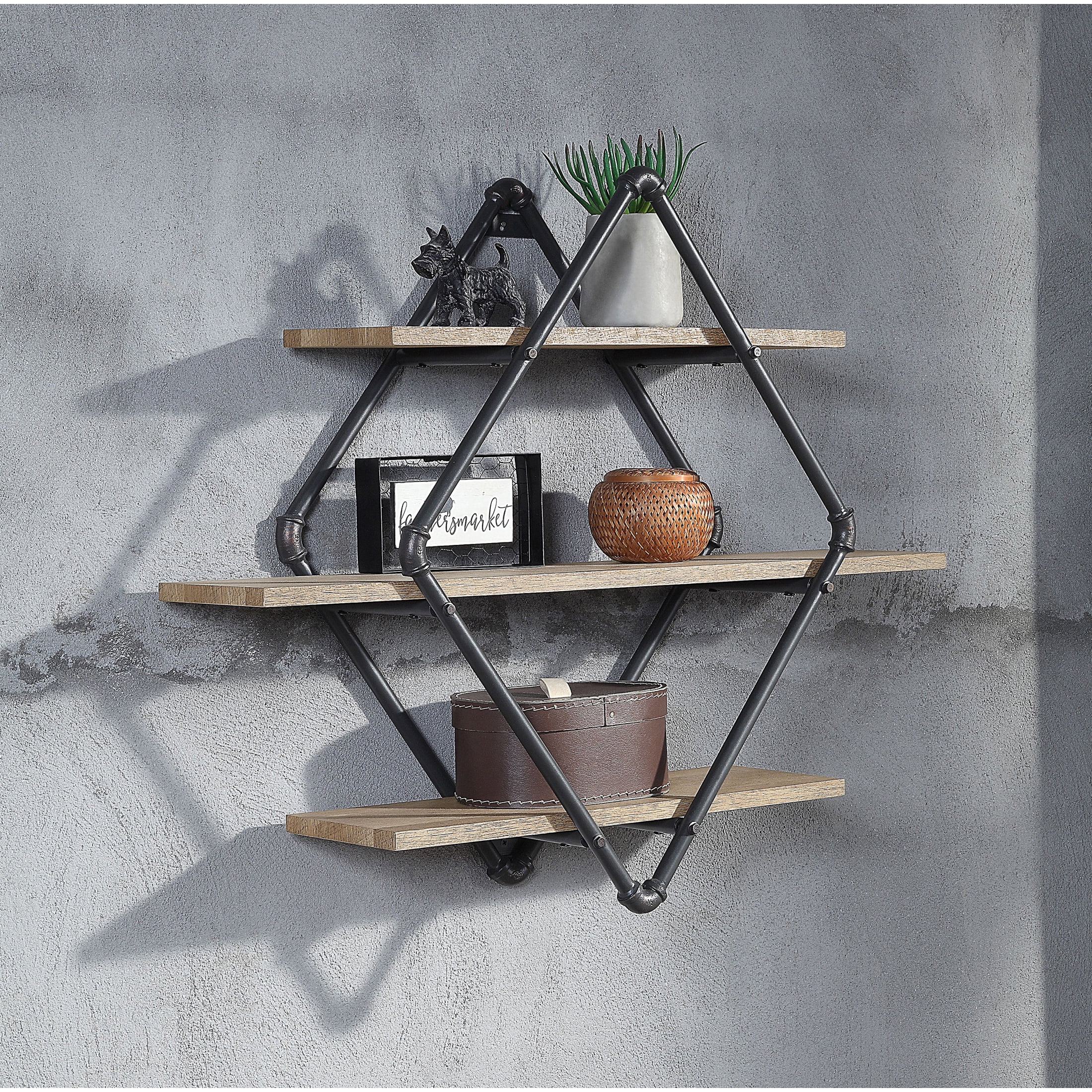 AC00739 - Wall Rack, Oak & Sandy Black Finish - Brantley