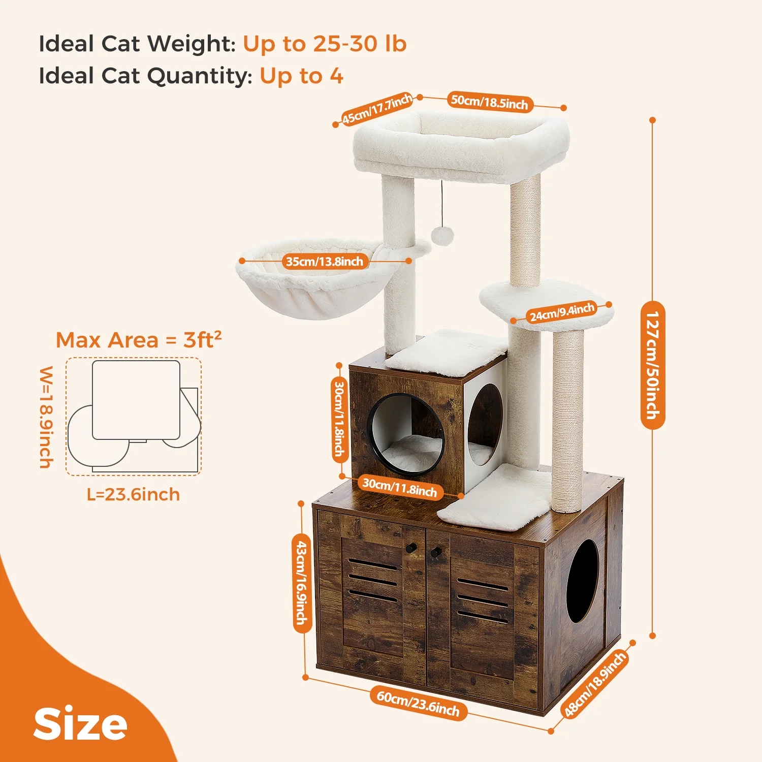 ZephyPaws Cat Tree with Litter Box Enclosure, 50